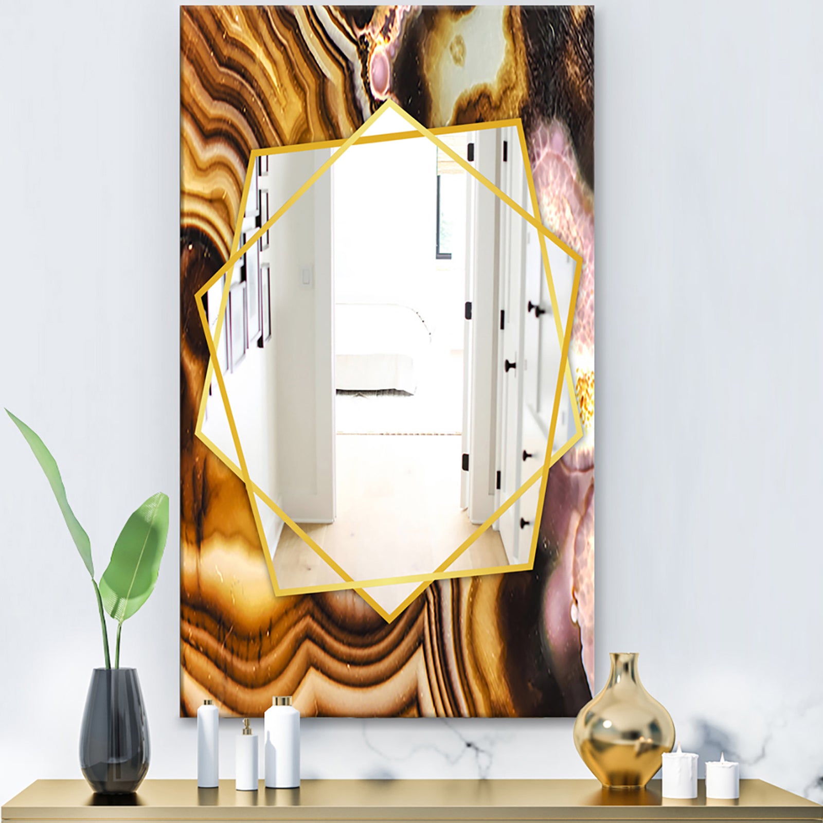 Pink Brown Turritella Agate Pattern - Modern Mirror - Frameless Contemporary Wall Mirror