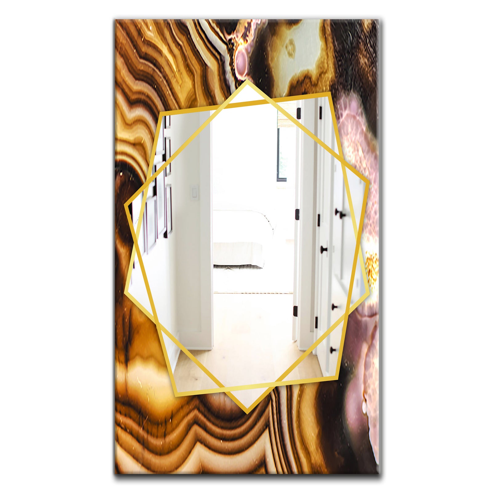 Pink Brown Turritella Agate Pattern - Modern Mirror - Frameless Contemporary Wall Mirror