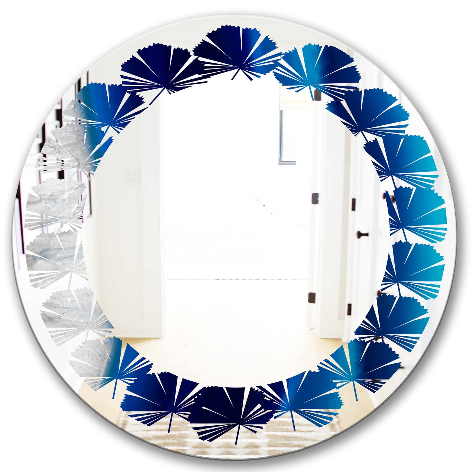 Crystal Stones - Modern Round or Oval Wall Mirror - Leaves