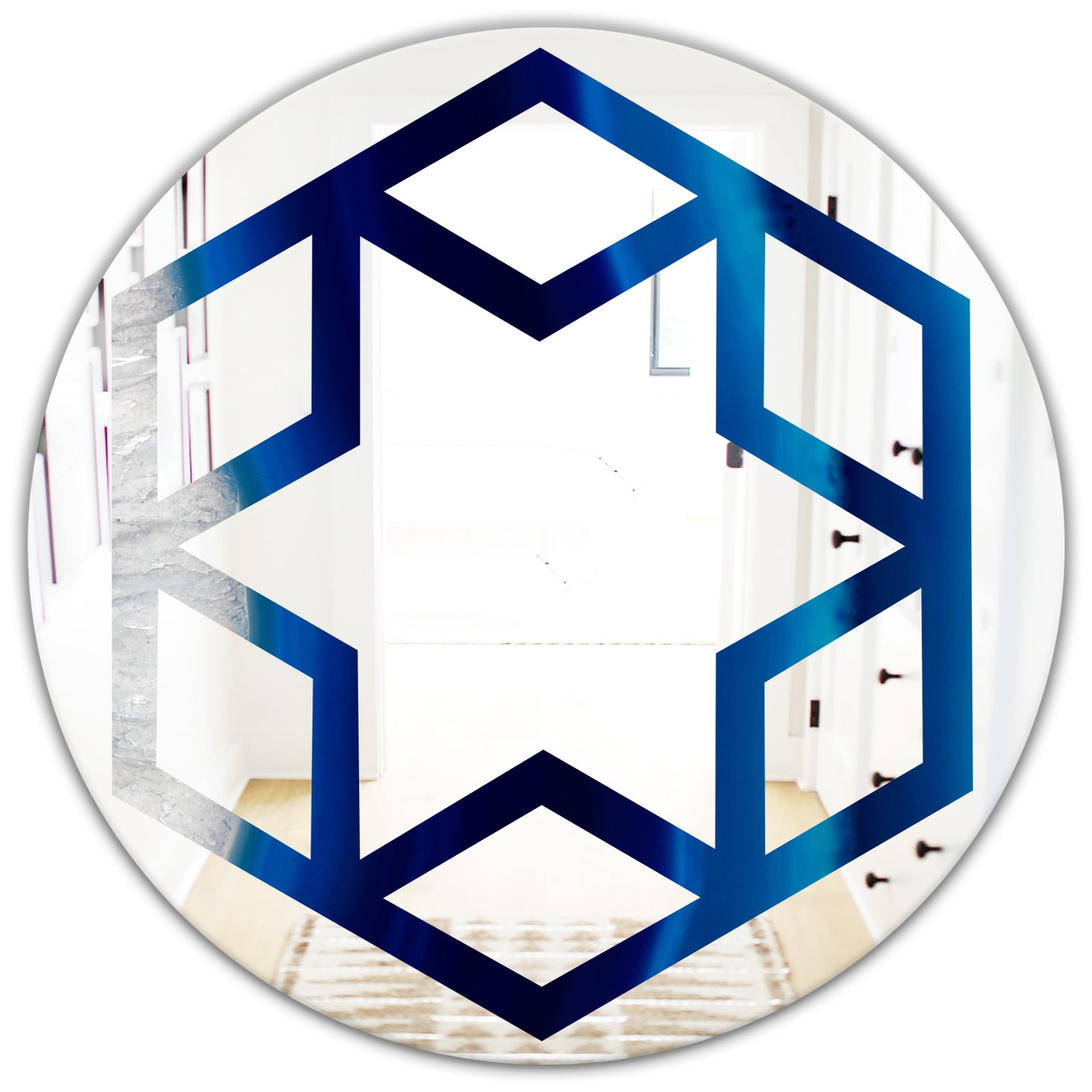 Crystal Stones - Modern Round or Oval Wall Mirror - Hexagon Star