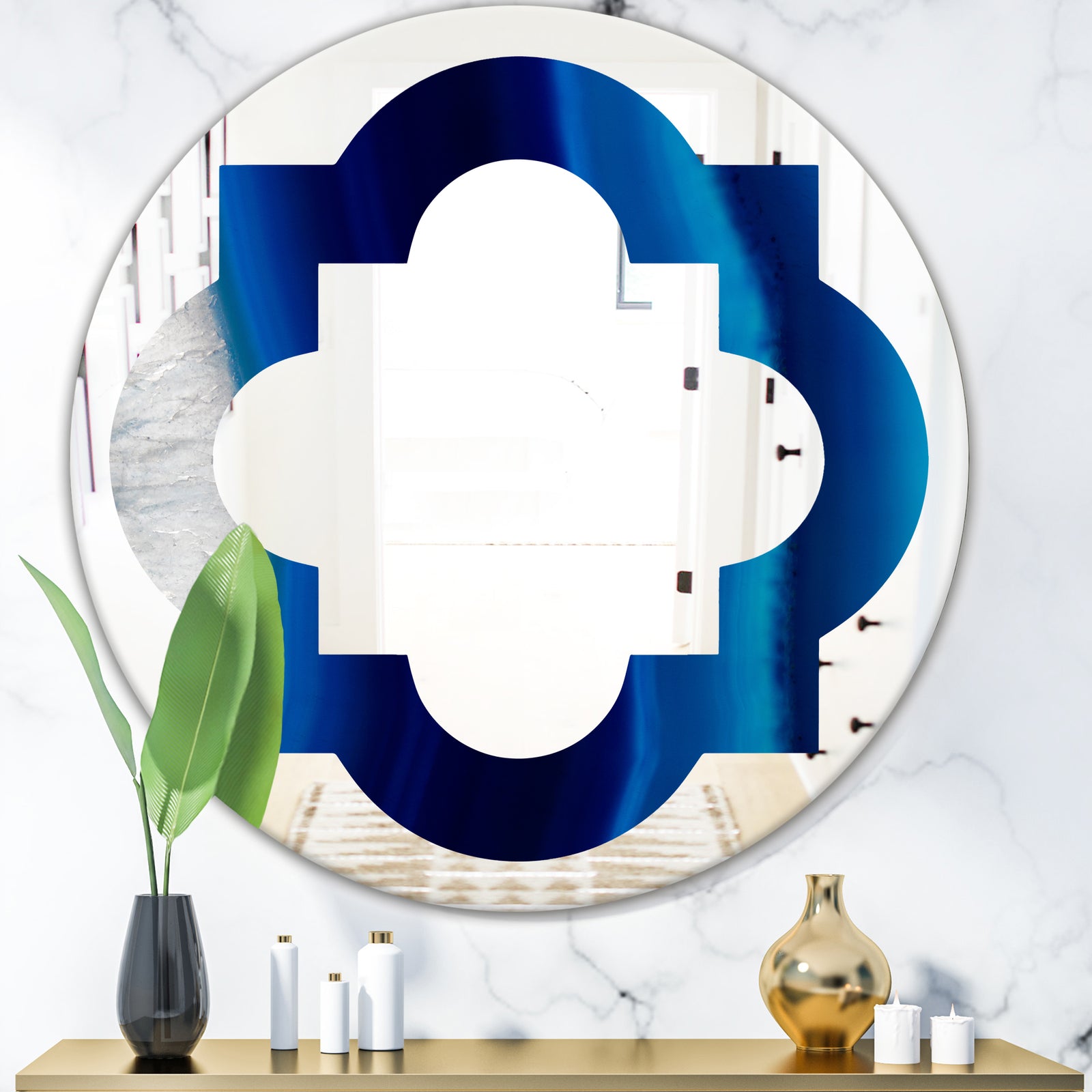 Crystal Stones - Modern Round or Oval Wall Mirror - Quatrefoil