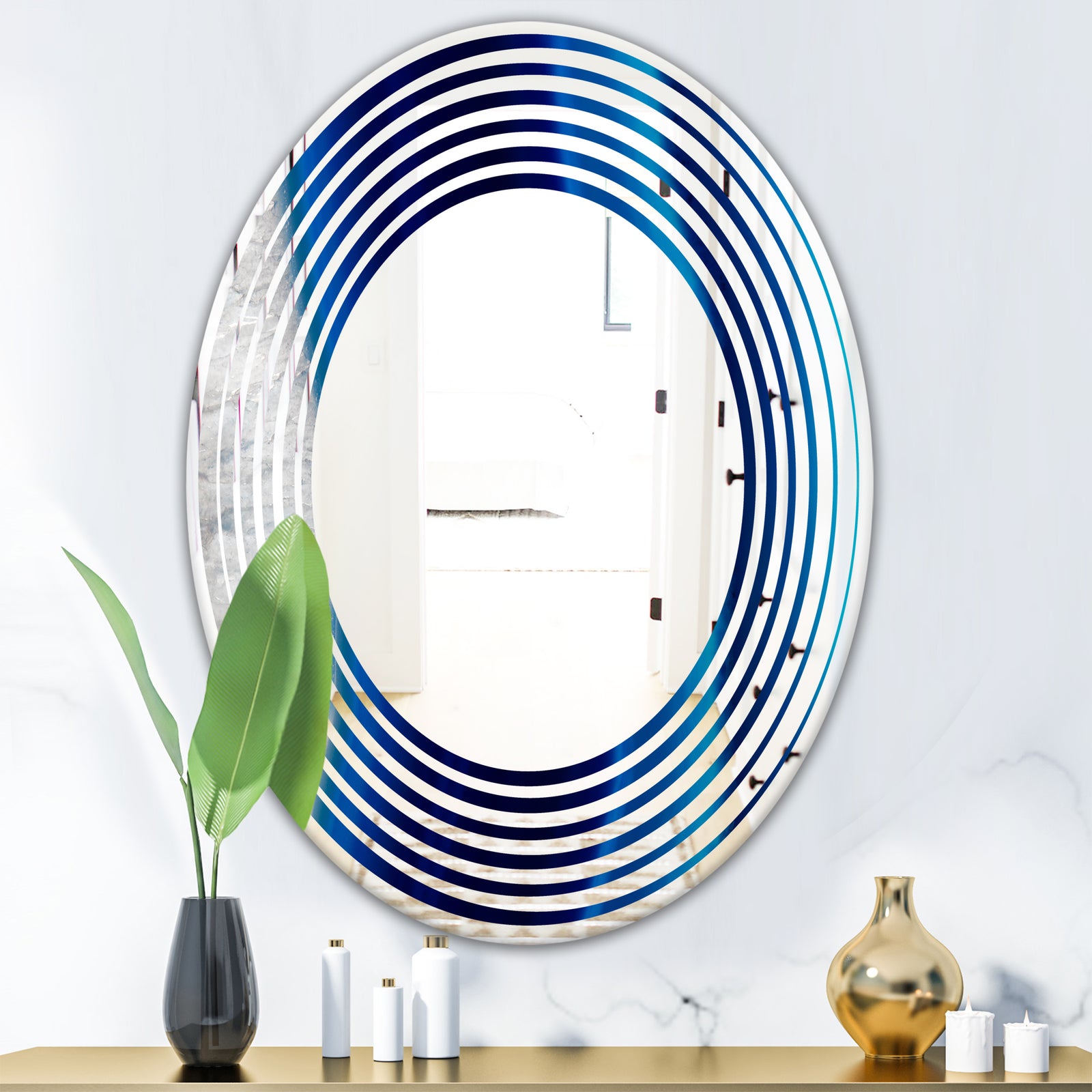 Crystal Stones - Modern Round or Oval Wall Mirror - Wave