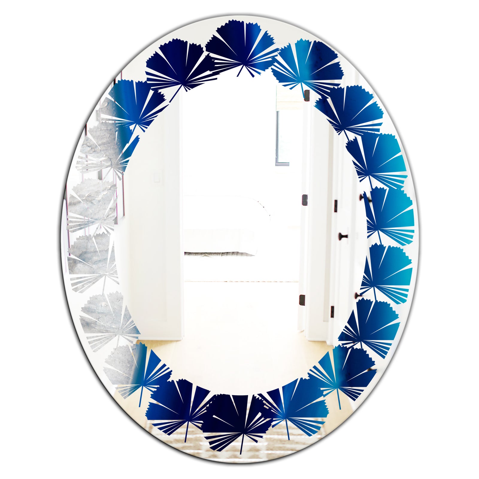 Crystal Stones - Modern Round or Oval Wall Mirror - Leaves