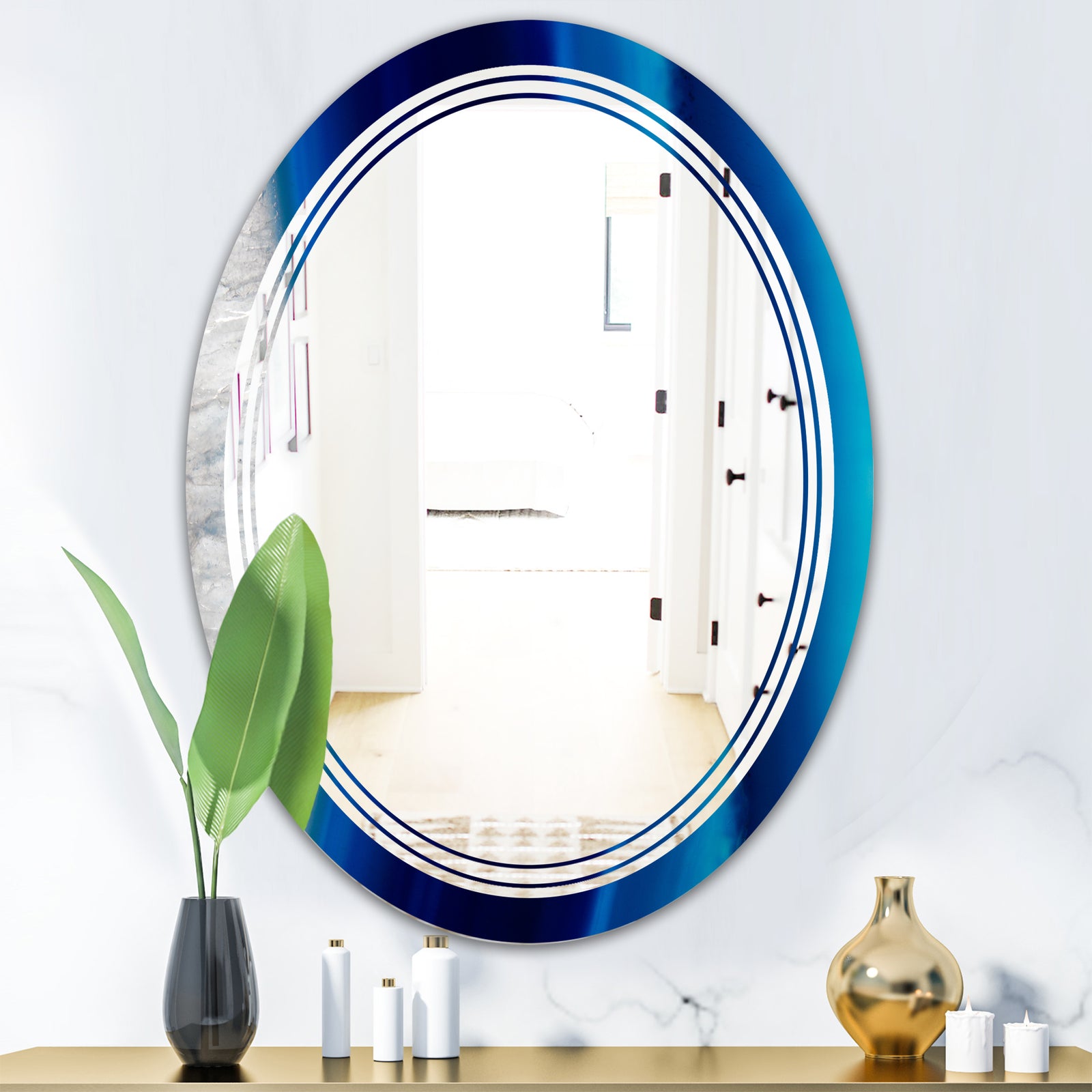Crystal Stones - Modern Round or Oval Wall Mirror - Triple C