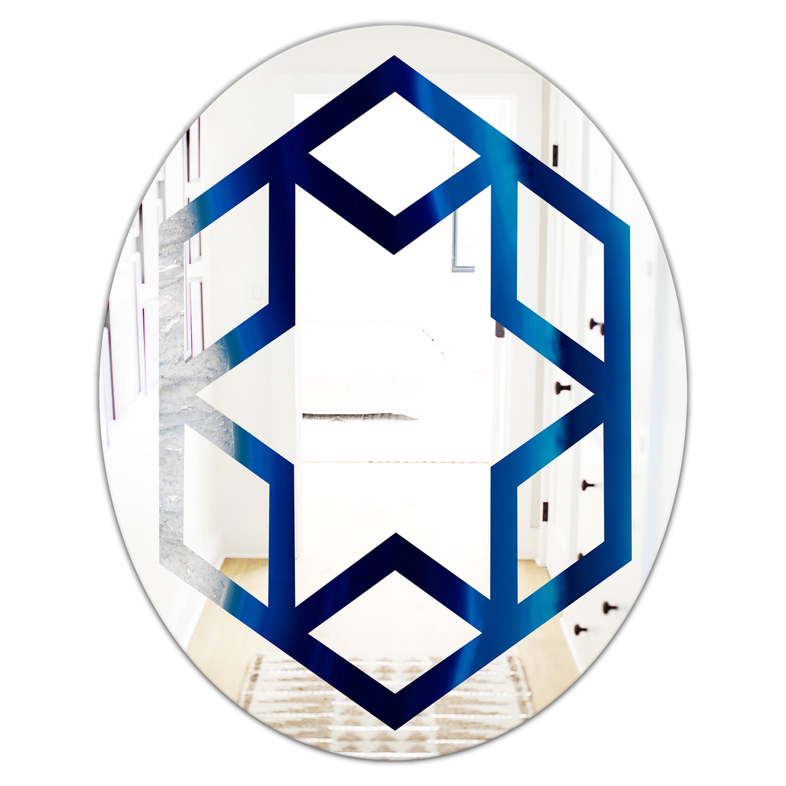 Crystal Stones - Modern Round or Oval Wall Mirror - Hexagon Star