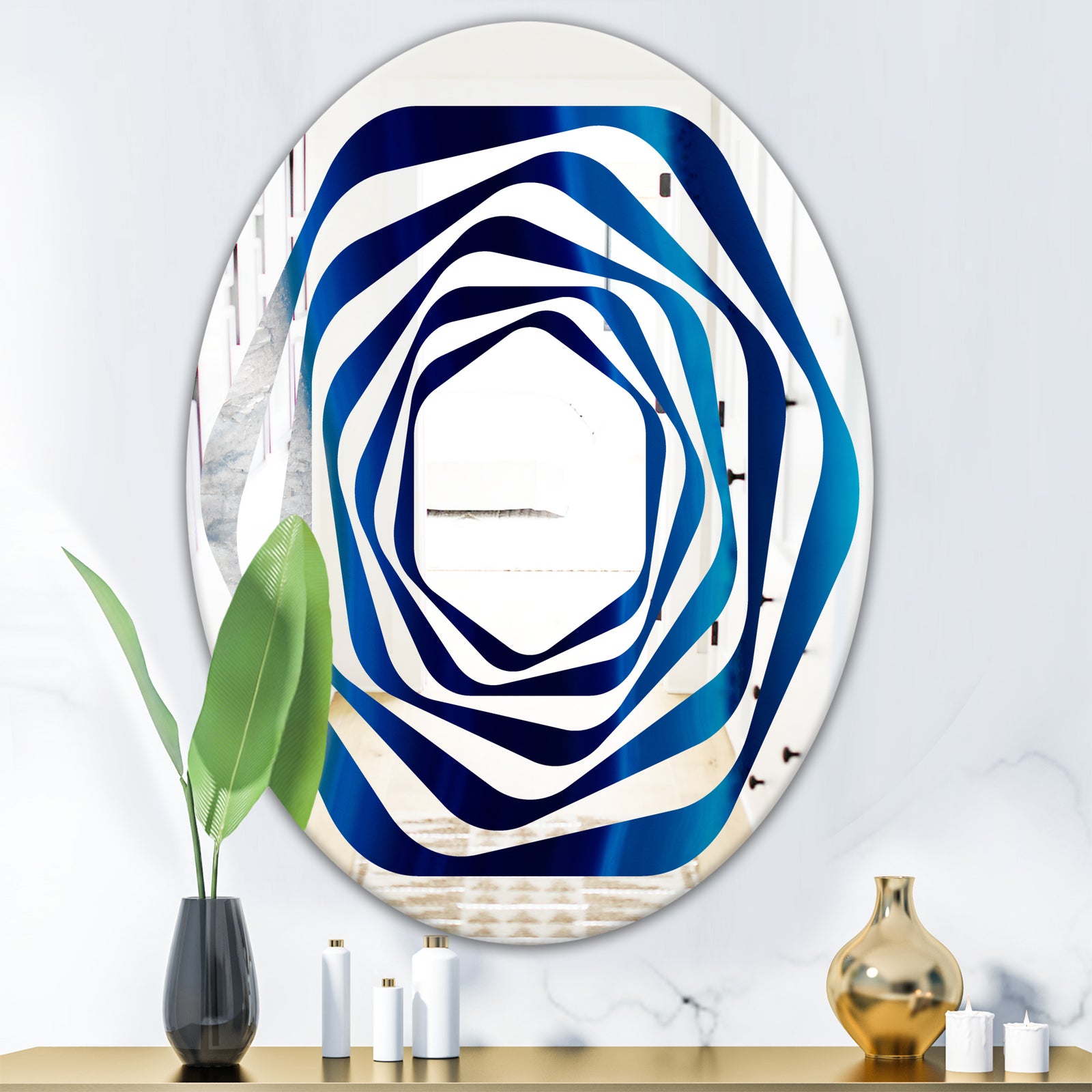 Crystal Stones - Modern Round or Oval Wall Mirror - Whirl