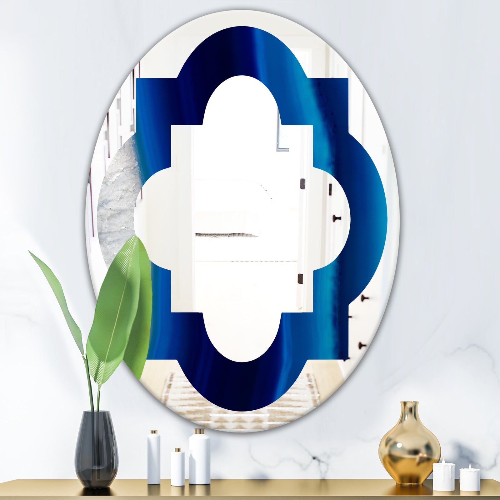 Crystal Stones - Modern Round or Oval Wall Mirror - Quatrefoil
