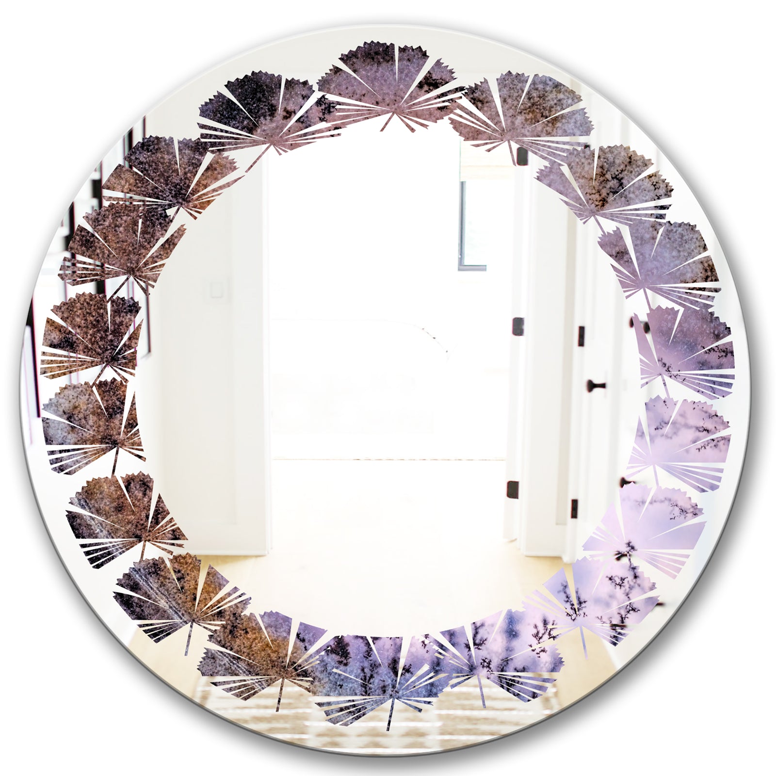 Crystal Dendrite macro - Modern Round or Oval Wall Mirror - Leaves