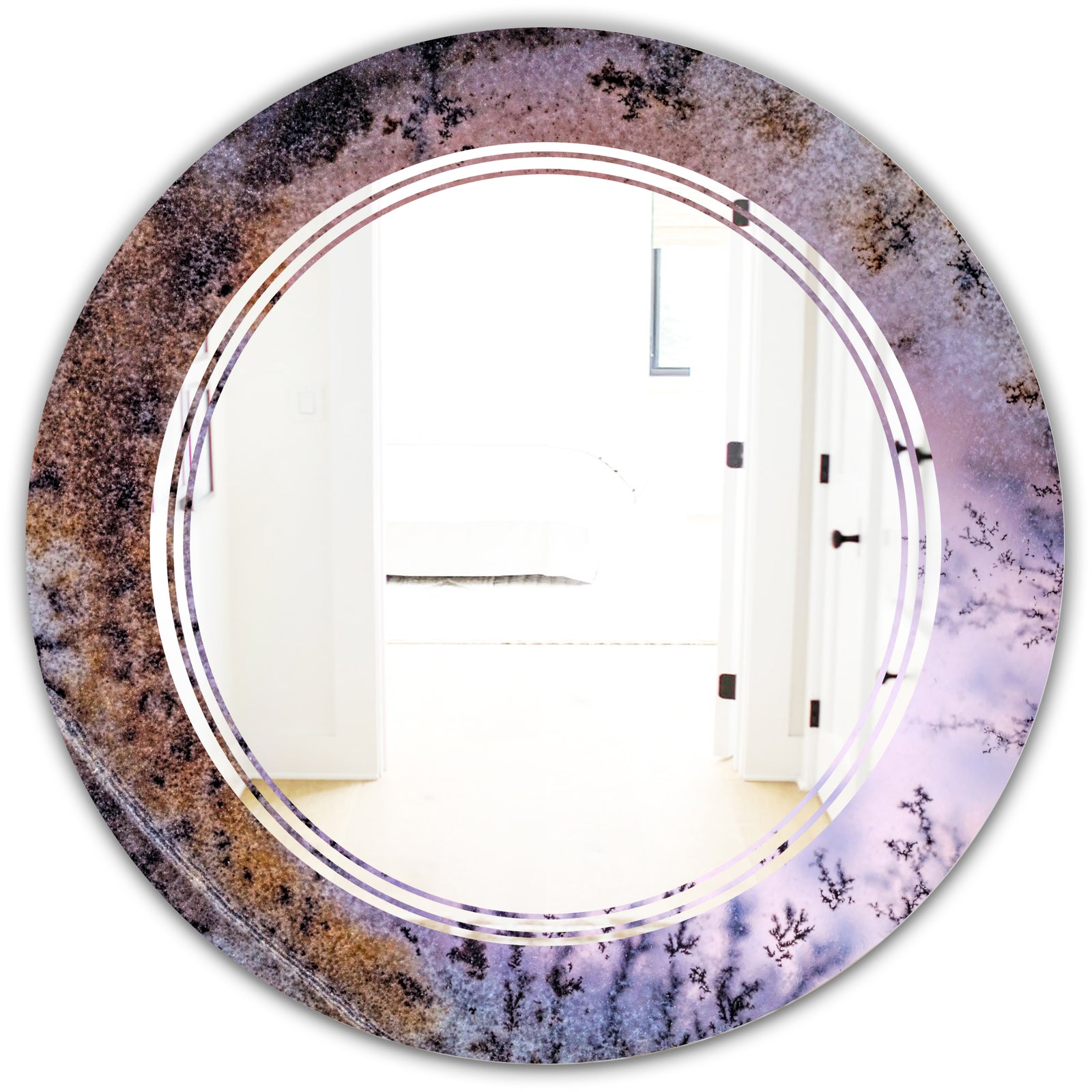 Crystal Dendrite macro - Modern Round or Oval Wall Mirror - Triple C