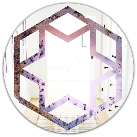 Crystal Dendrite macro - Modern Round or Oval Wall Mirror - Hexagon Star