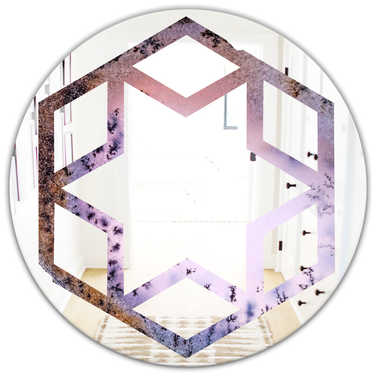 Crystal Dendrite macro - Modern Round or Oval Wall Mirror - Hexagon Star