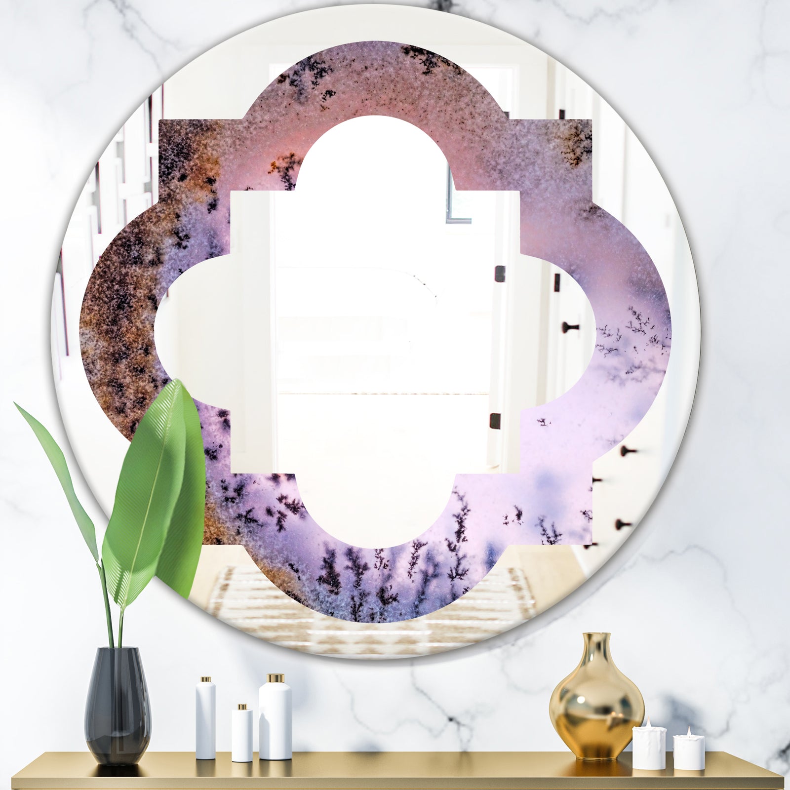 Crystal Dendrite macro - Modern Round or Oval Wall Mirror - Quatrefoil