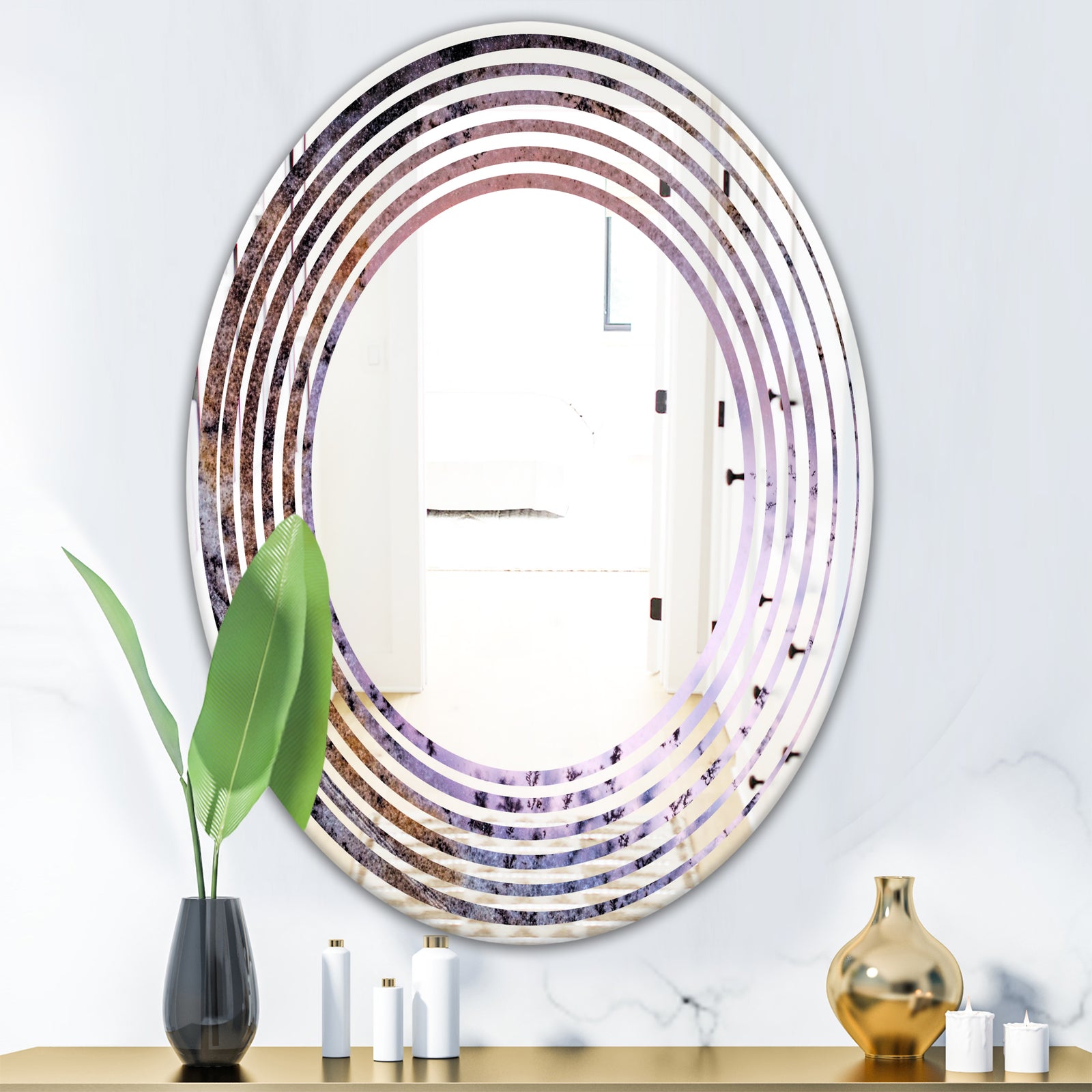Crystal Dendrite macro - Modern Round or Oval Wall Mirror - Wave