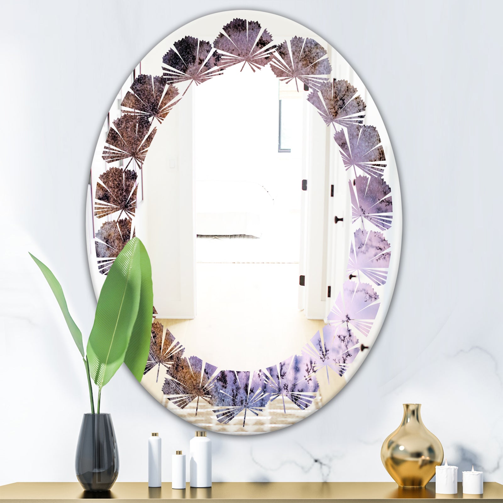 Crystal Dendrite macro - Modern Round or Oval Wall Mirror - Leaves