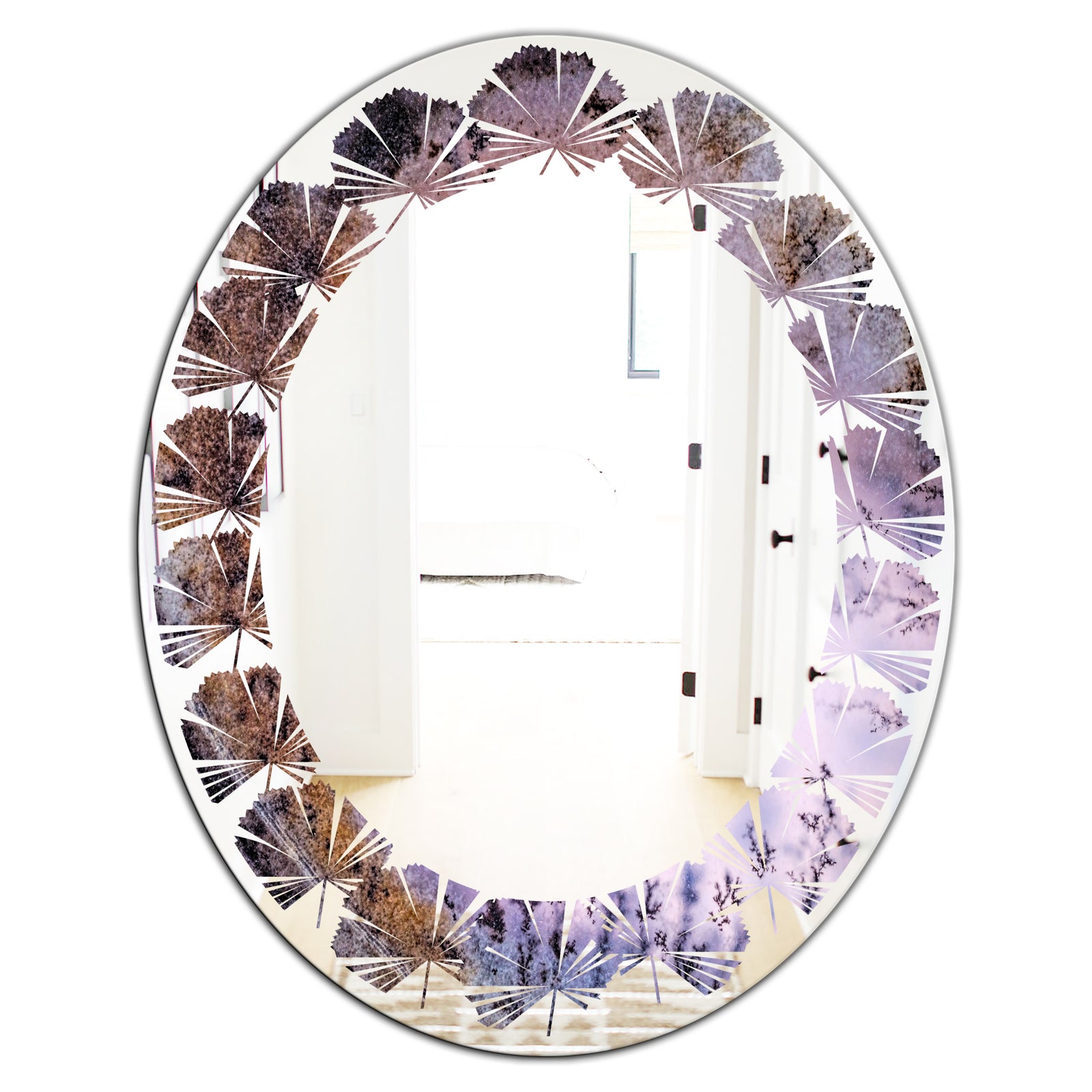 Crystal Dendrite macro - Modern Round or Oval Wall Mirror - Leaves