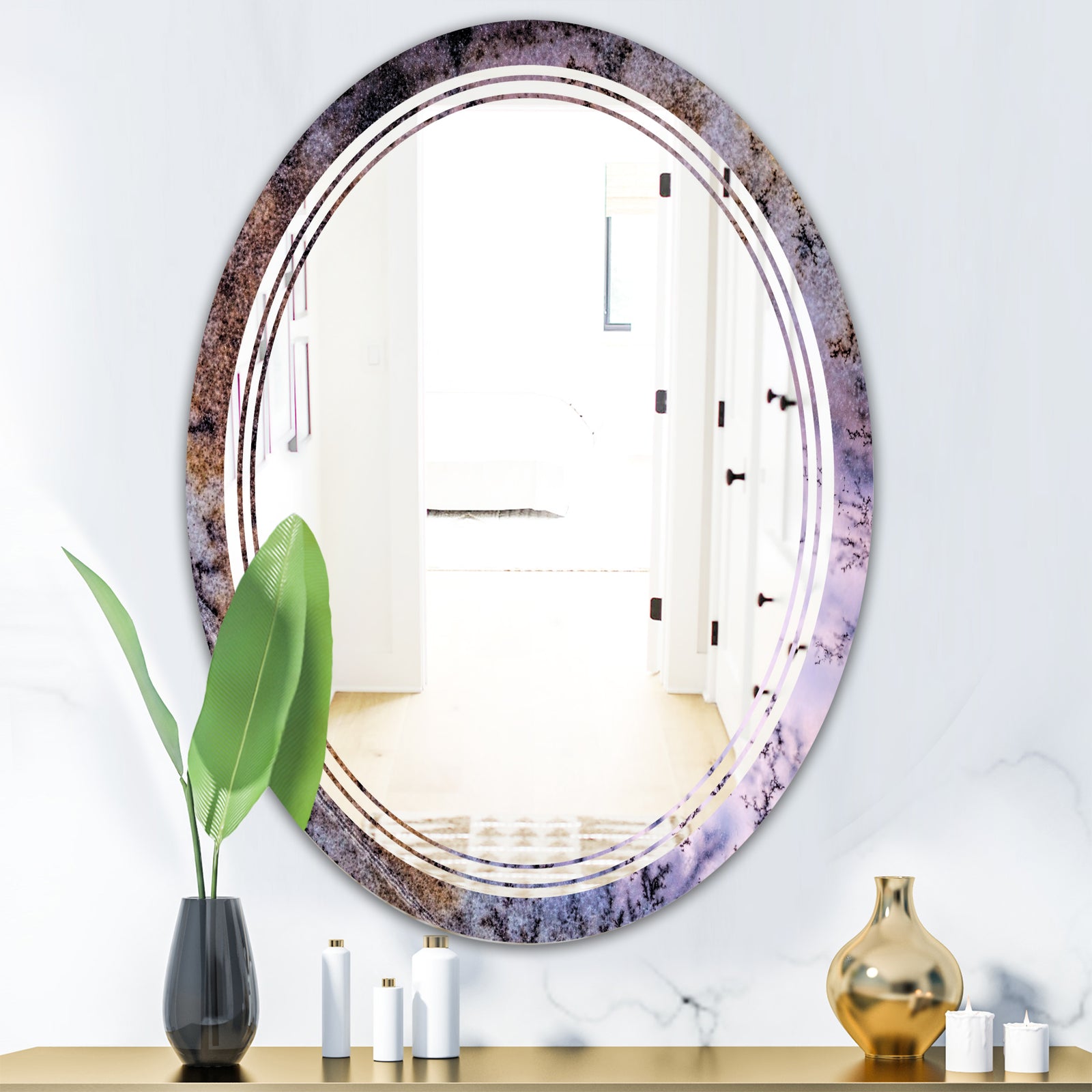 Crystal Dendrite macro - Modern Round or Oval Wall Mirror - Triple C