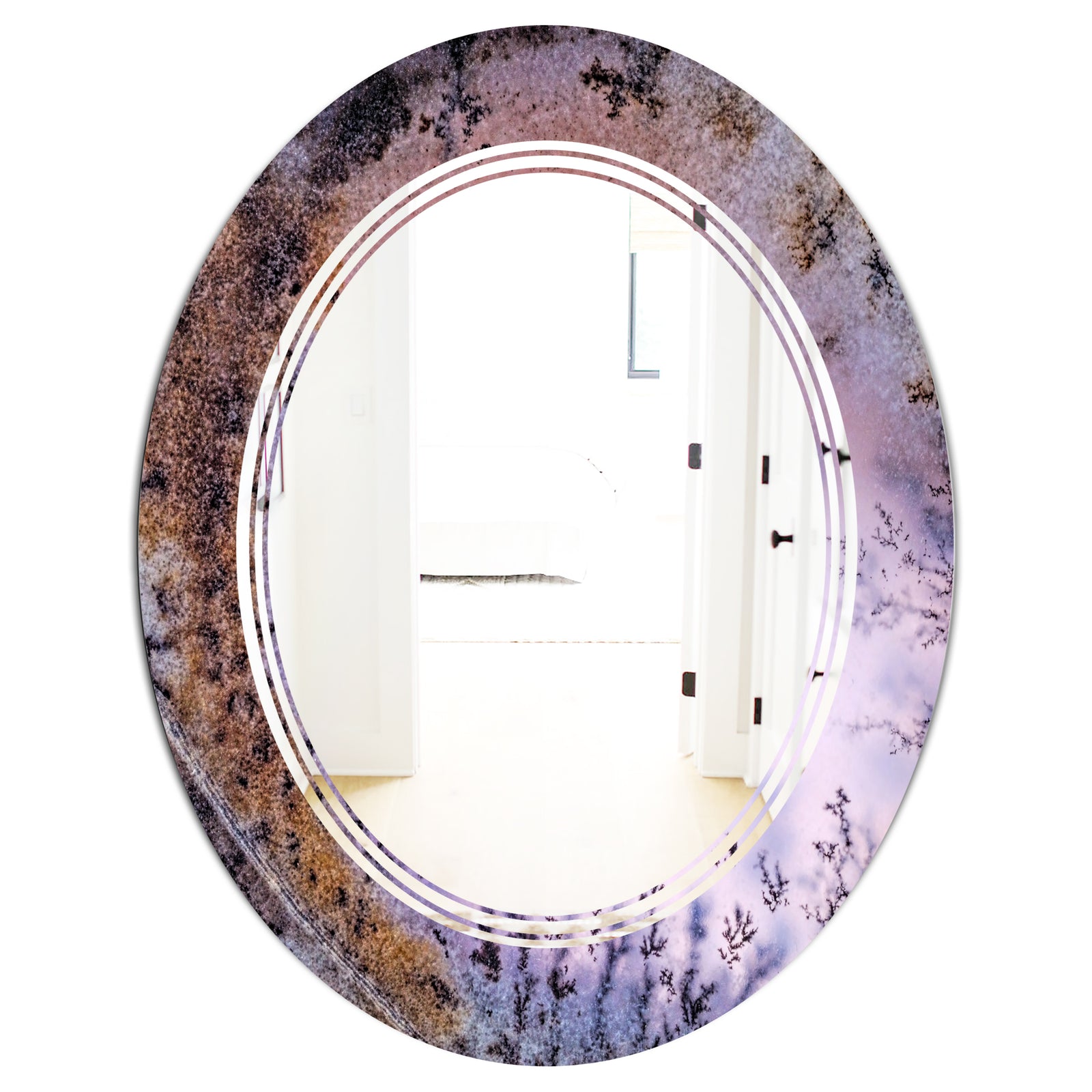 Crystal Dendrite macro - Modern Round or Oval Wall Mirror - Triple C
