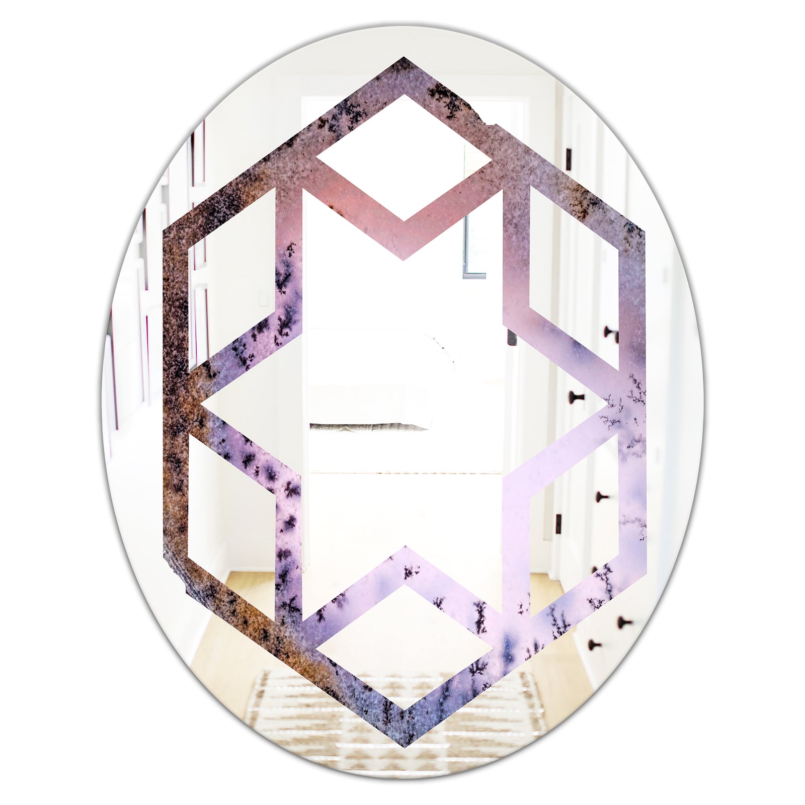 Crystal Dendrite macro - Modern Round or Oval Wall Mirror - Hexagon Star