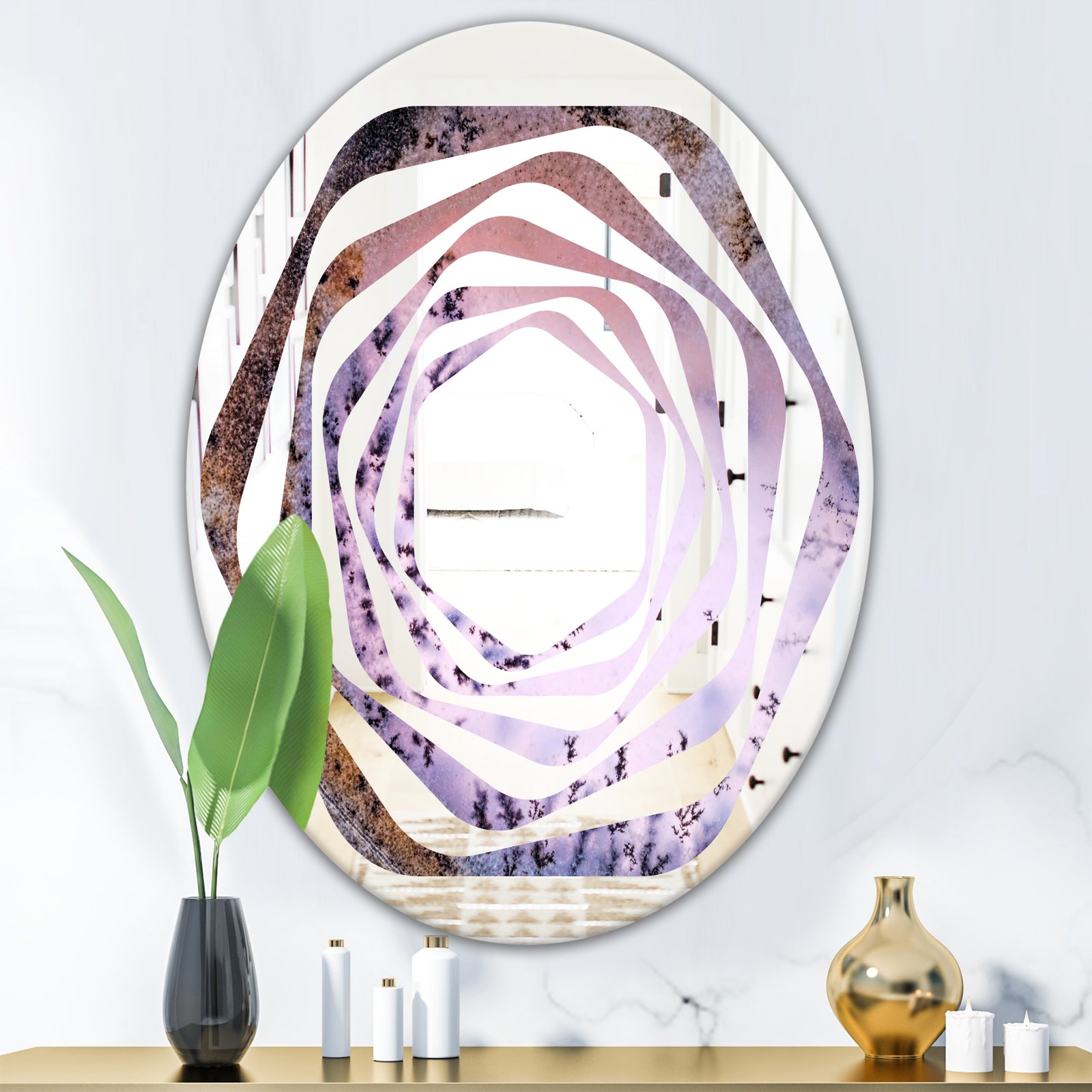 Crystal Dendrite macro - Modern Round or Oval Wall Mirror - Whirl