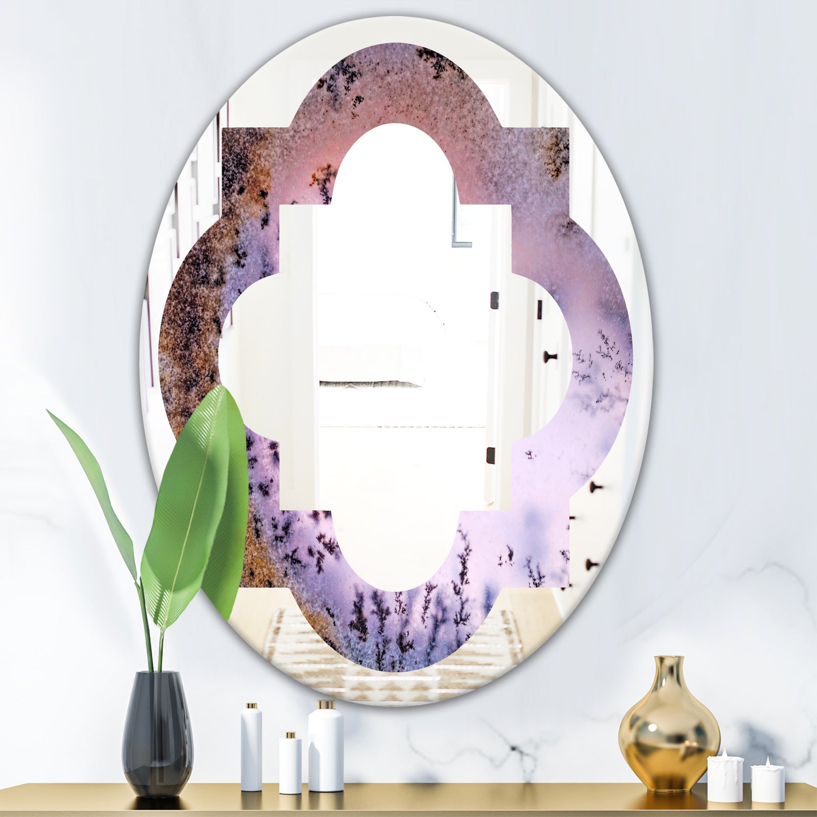 Crystal Dendrite macro - Modern Round or Oval Wall Mirror - Quatrefoil