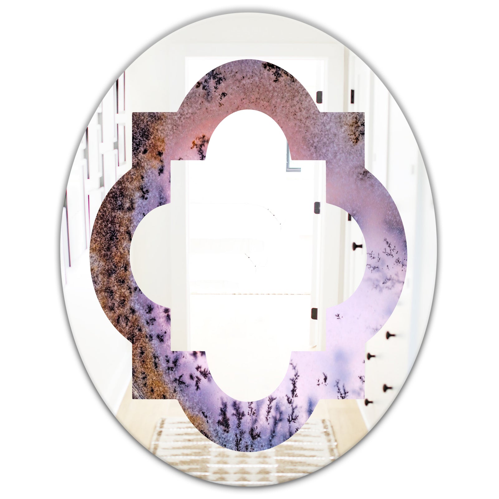 Crystal Dendrite macro - Modern Round or Oval Wall Mirror - Quatrefoil