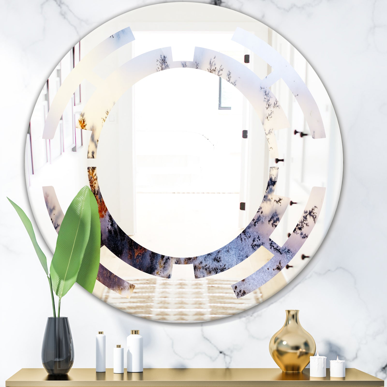 Khazakstan Dendrite crystals macro - Modern Round or Oval Wall Mirror - Space