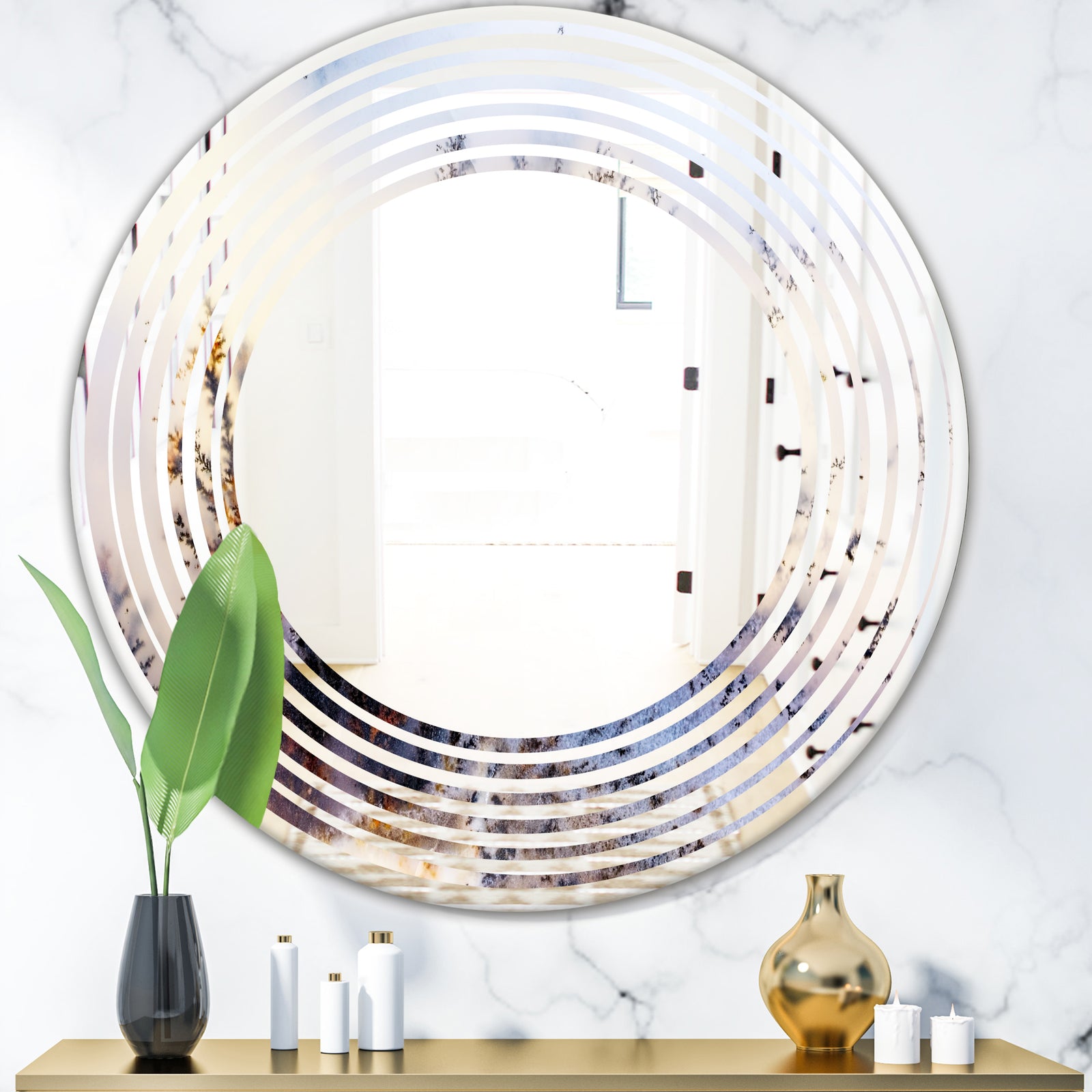 Khazakstan Dendrite crystals macro - Modern Round or Oval Wall Mirror - Wave