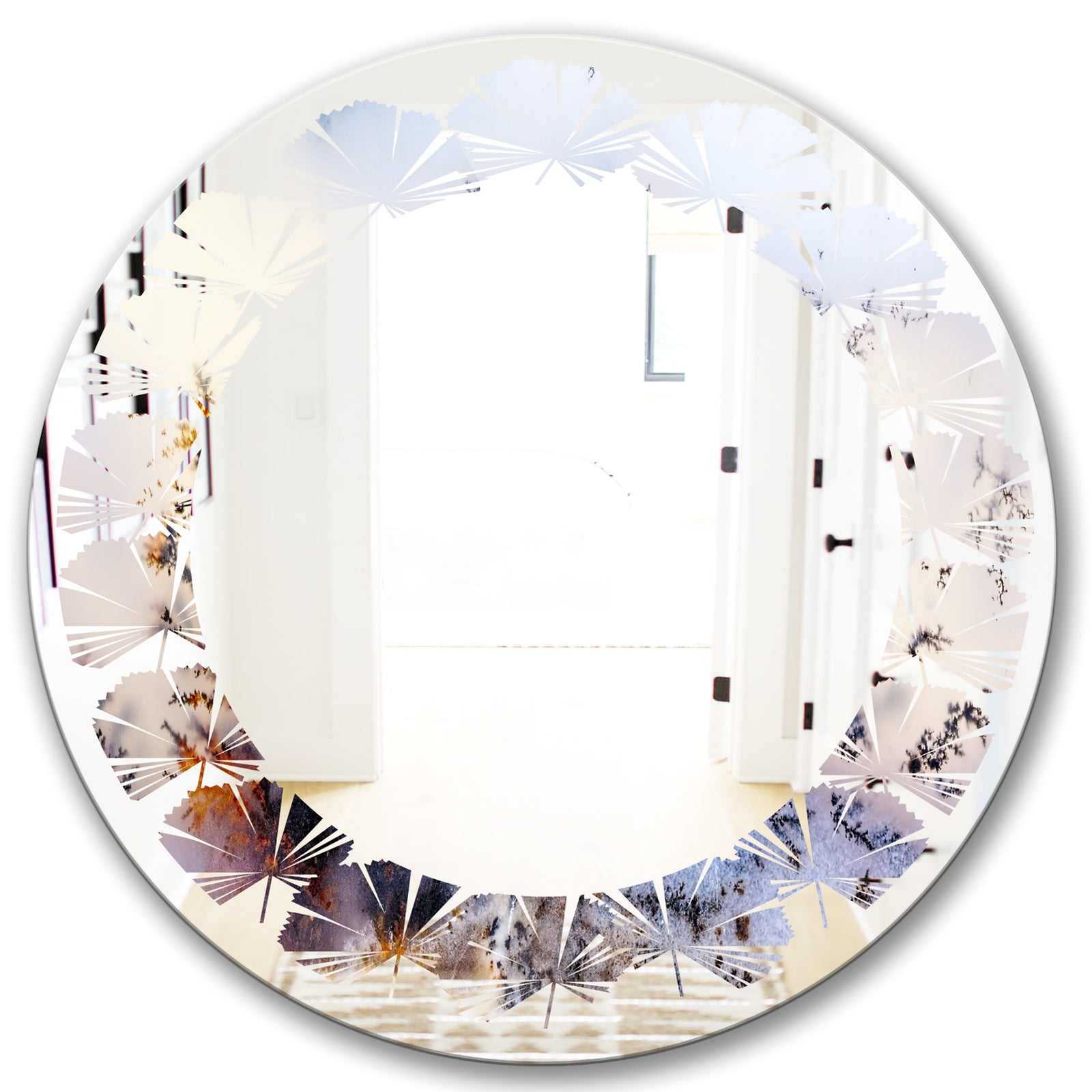 Khazakstan Dendrite crystals macro - Modern Round or Oval Wall Mirror - Leaves