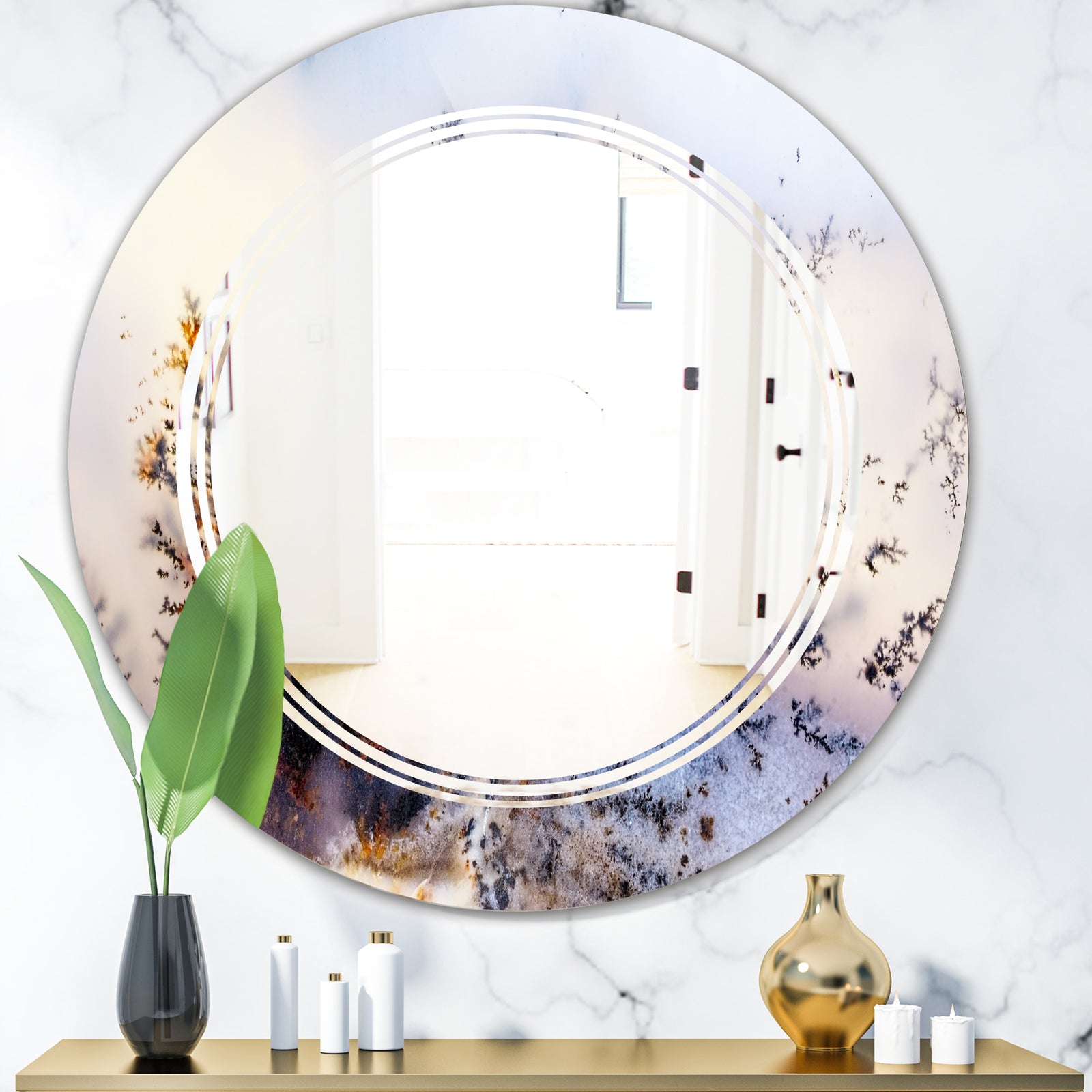 Khazakstan Dendrite crystals macro - Modern Round or Oval Wall Mirror - Triple C