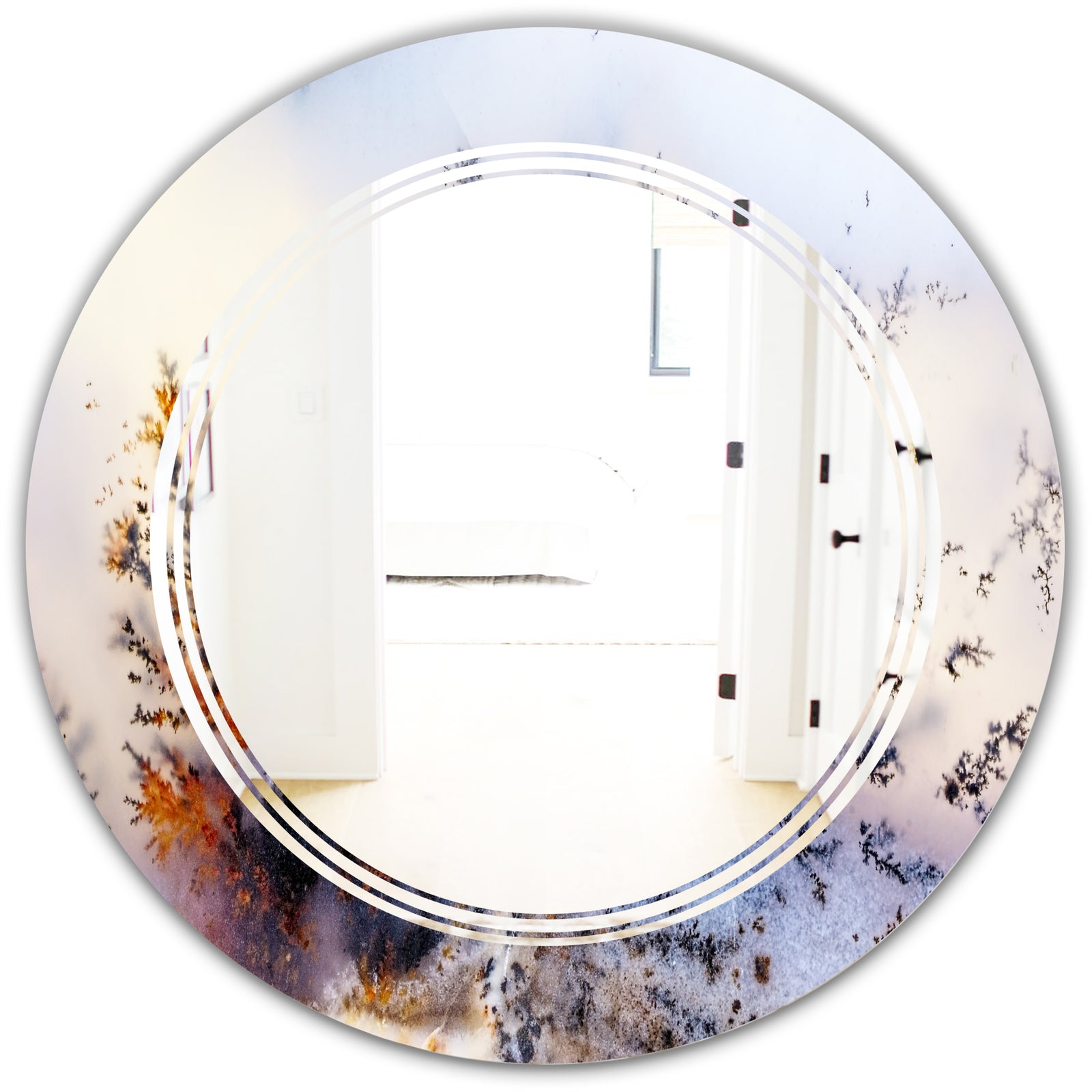 Khazakstan Dendrite crystals macro - Modern Round or Oval Wall Mirror - Triple C