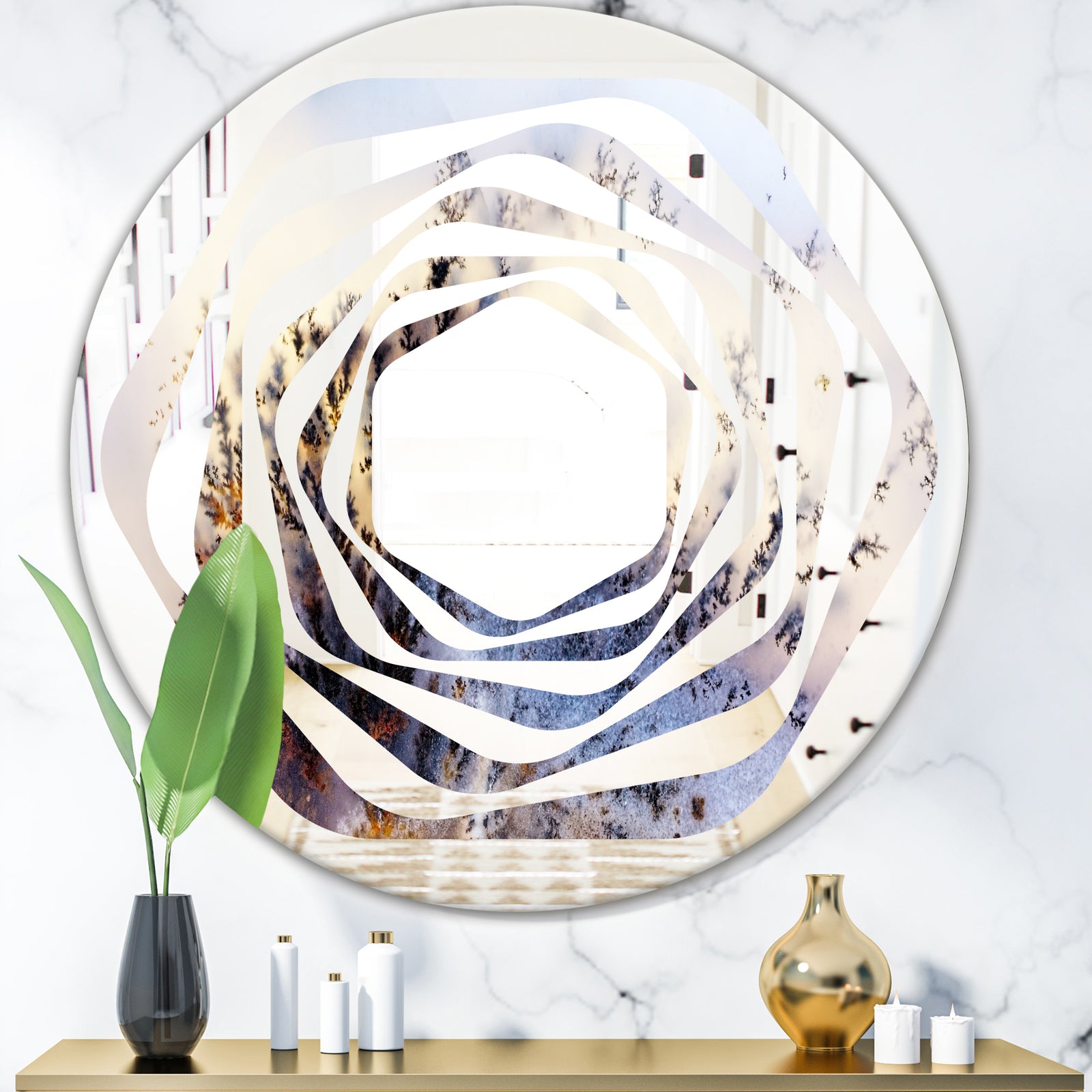 Khazakstan Dendrite crystals macro - Modern Round or Oval Wall Mirror - Whirl