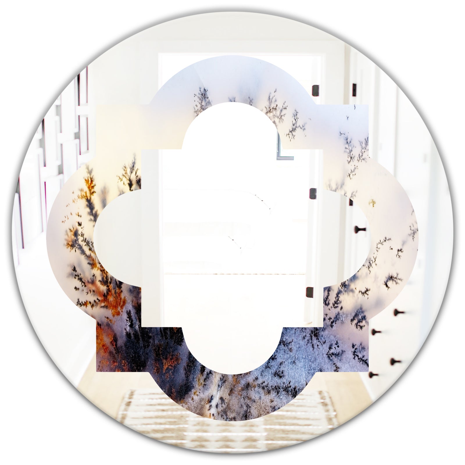 Khazakstan Dendrite crystals macro - Modern Round or Oval Wall Mirror - Quatrefoil