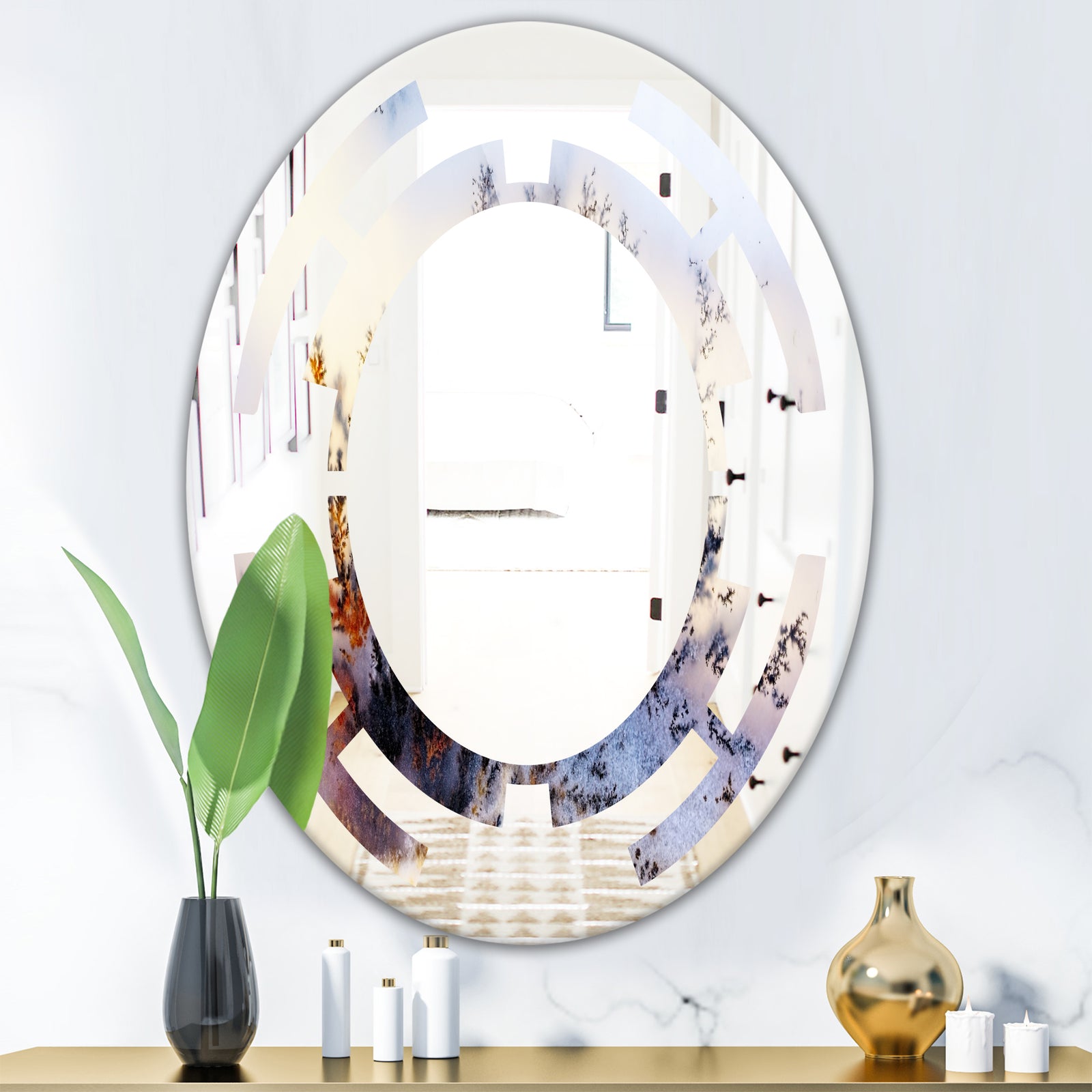 Khazakstan Dendrite crystals macro - Modern Round or Oval Wall Mirror - Space