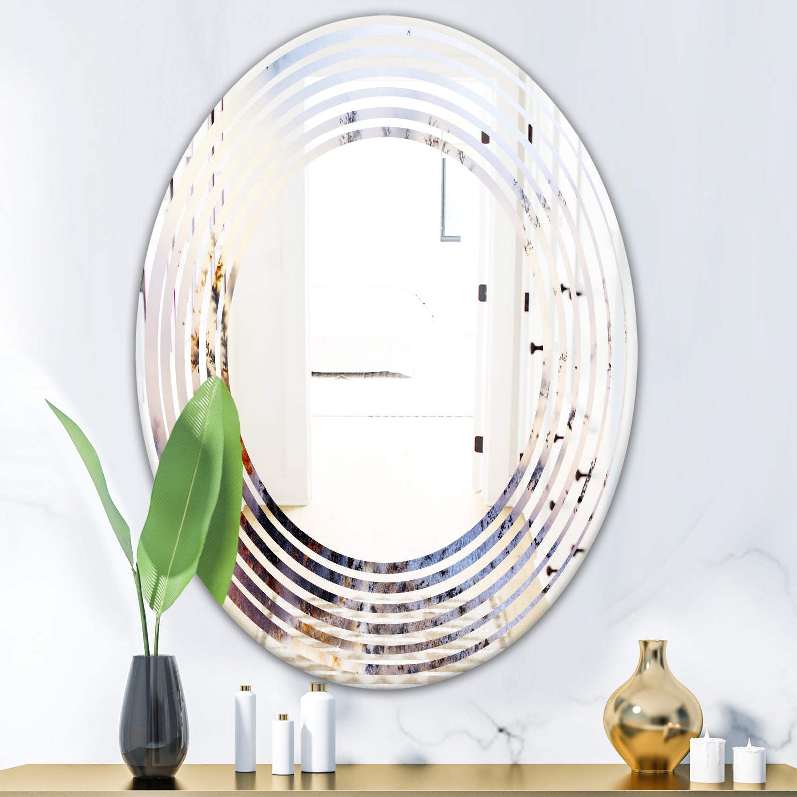 Khazakstan Dendrite crystals macro - Modern Round or Oval Wall Mirror - Wave