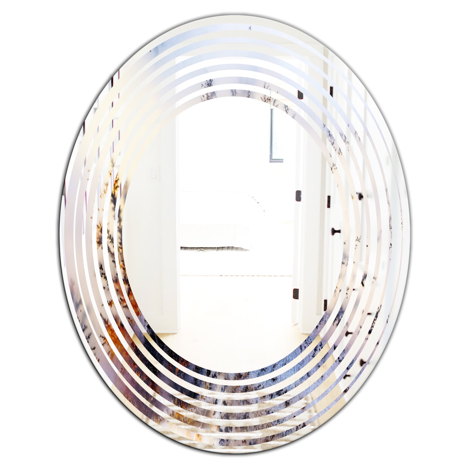 Khazakstan Dendrite crystals macro - Modern Round or Oval Wall Mirror - Wave