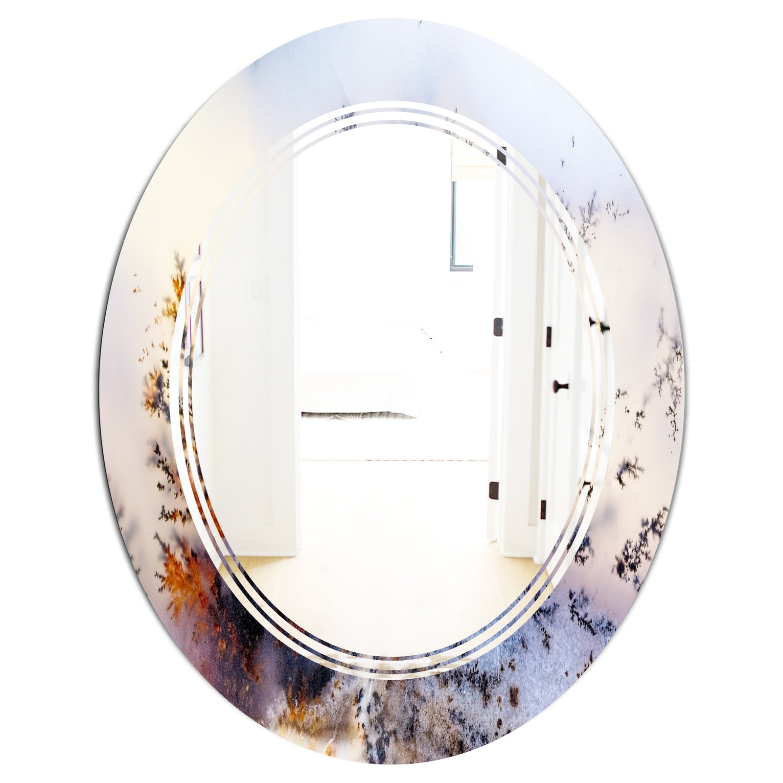 Khazakstan Dendrite crystals macro - Modern Round or Oval Wall Mirror - Triple C