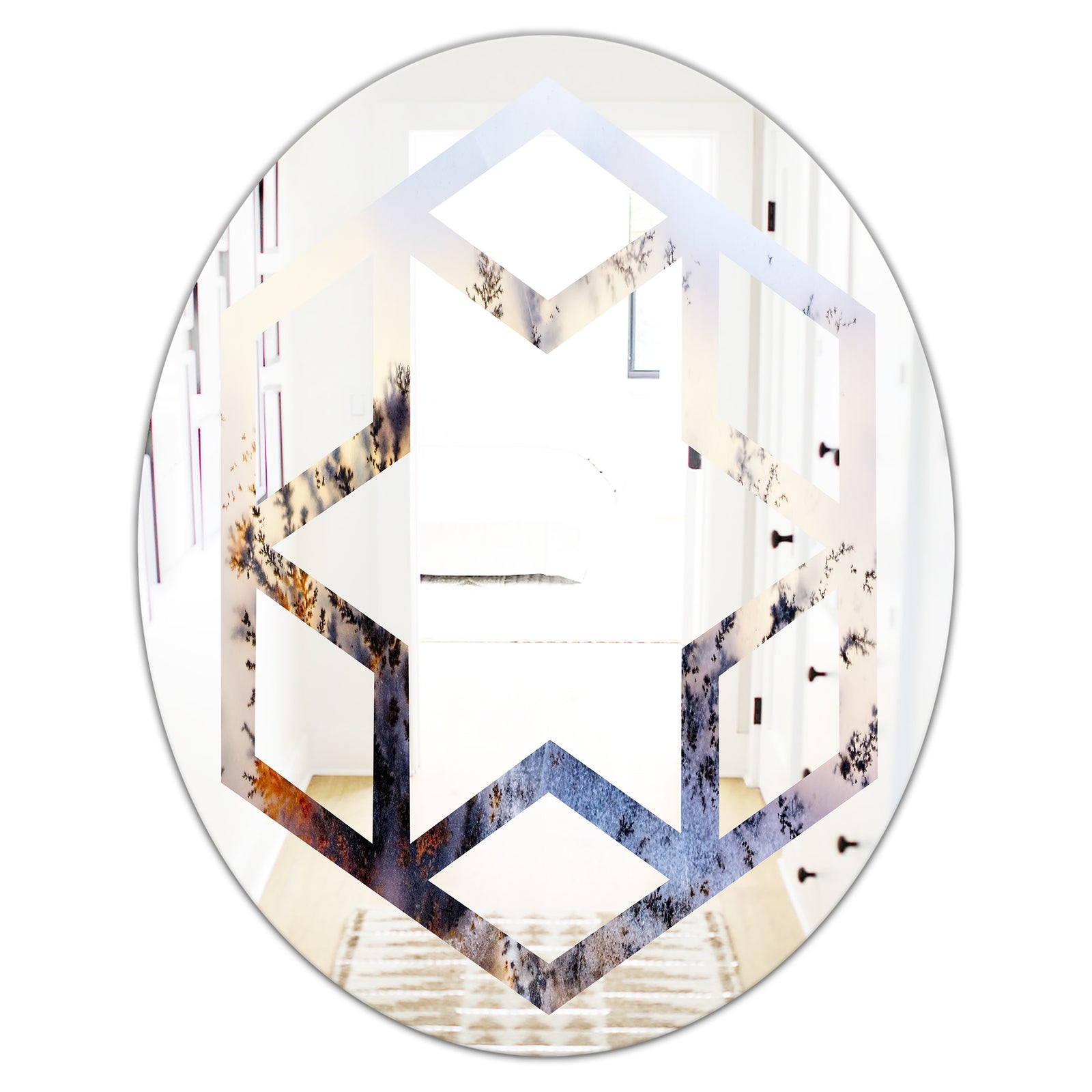 Khazakstan Dendrite crystals macro - Modern Round or Oval Wall Mirror - Hexagon Star
