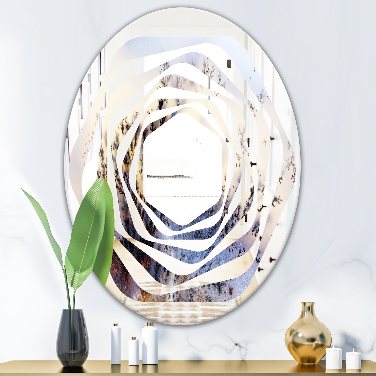 Khazakstan Dendrite crystals macro - Modern Round or Oval Wall Mirror - Whirl
