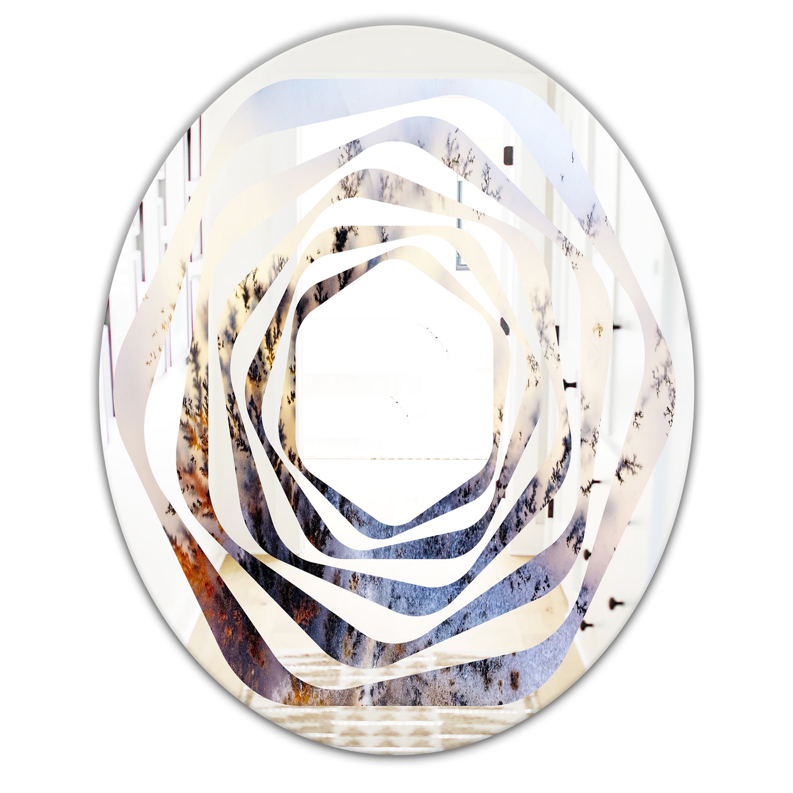 Khazakstan Dendrite crystals macro - Modern Round or Oval Wall Mirror - Whirl