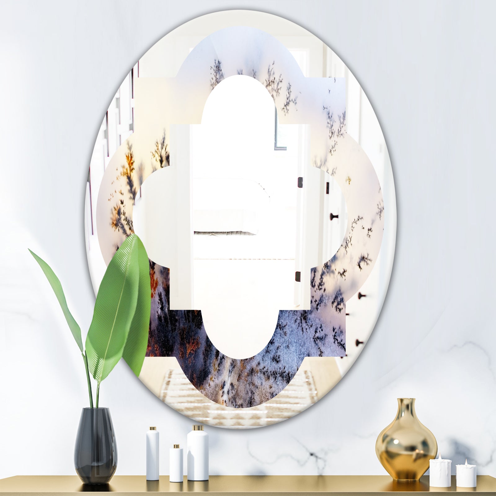 Khazakstan Dendrite crystals macro - Modern Round or Oval Wall Mirror - Quatrefoil
