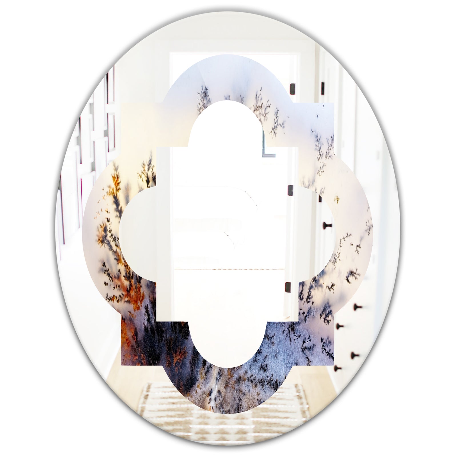 Khazakstan Dendrite crystals macro - Modern Round or Oval Wall Mirror - Quatrefoil