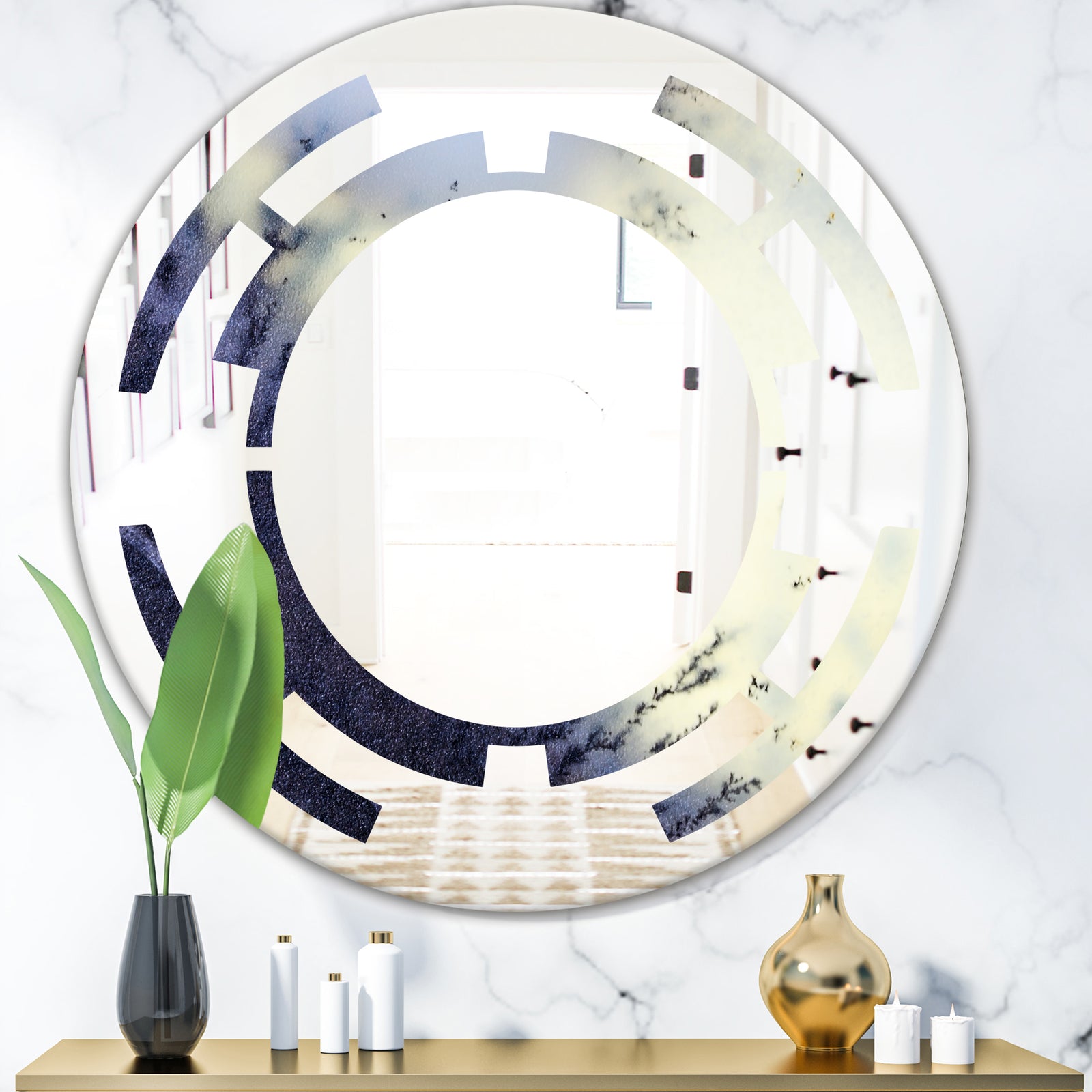 Moss Agate bush - Modern Round or Oval Wall Mirror - Space