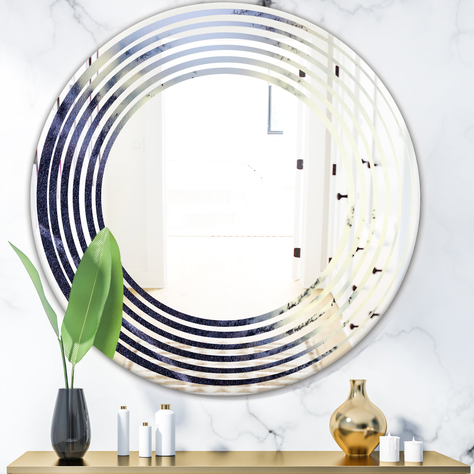 Moss Agate bush - Modern Round or Oval Wall Mirror - Wave
