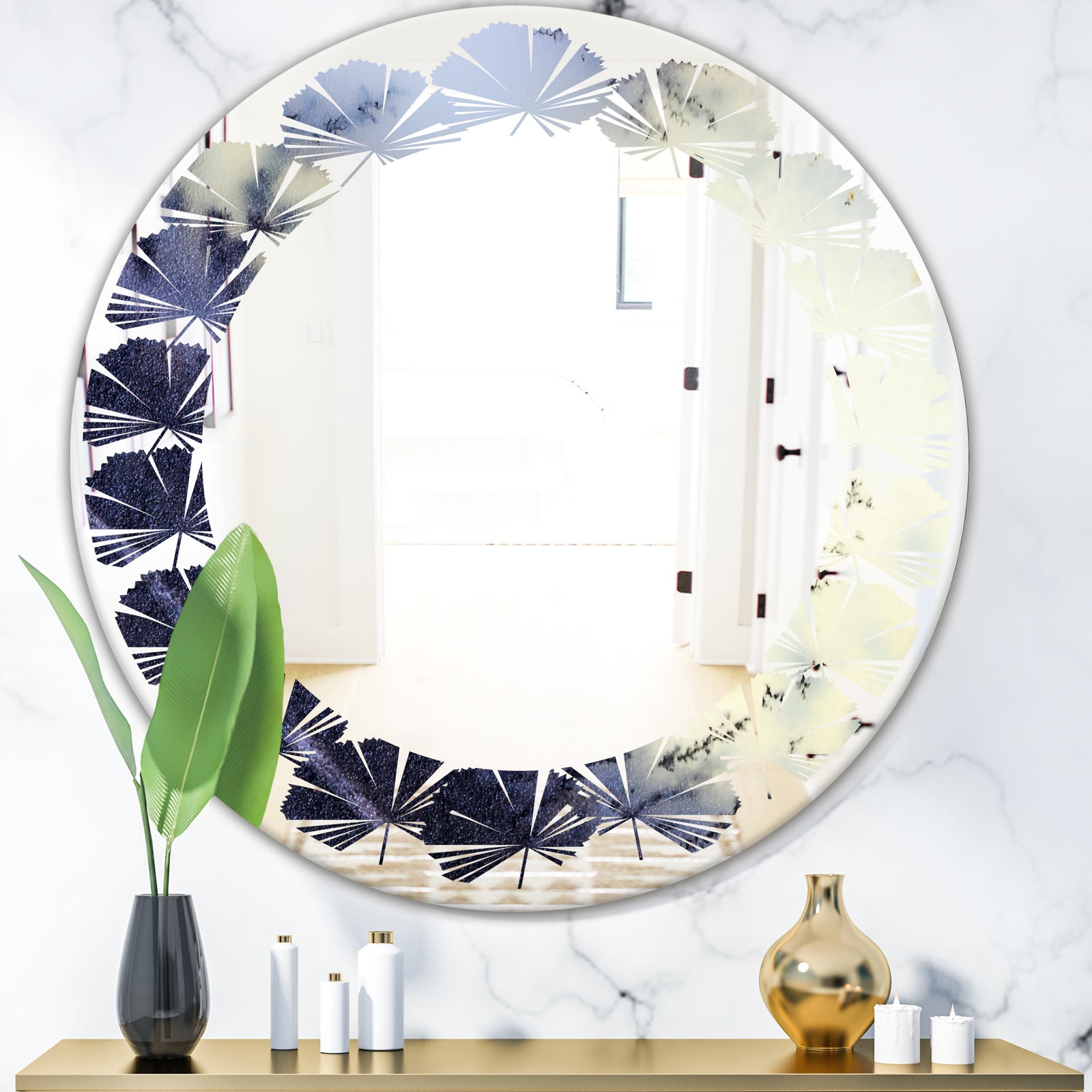 Moss Agate bush - Modern Round or Oval Wall Mirror - Leaves