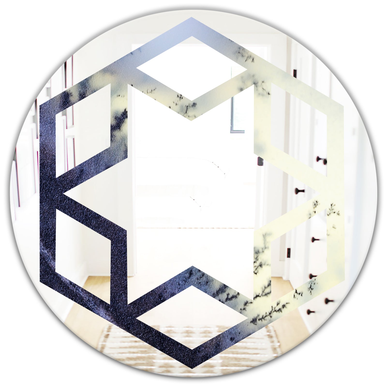 Moss Agate bush - Modern Round or Oval Wall Mirror - Hexagon Star