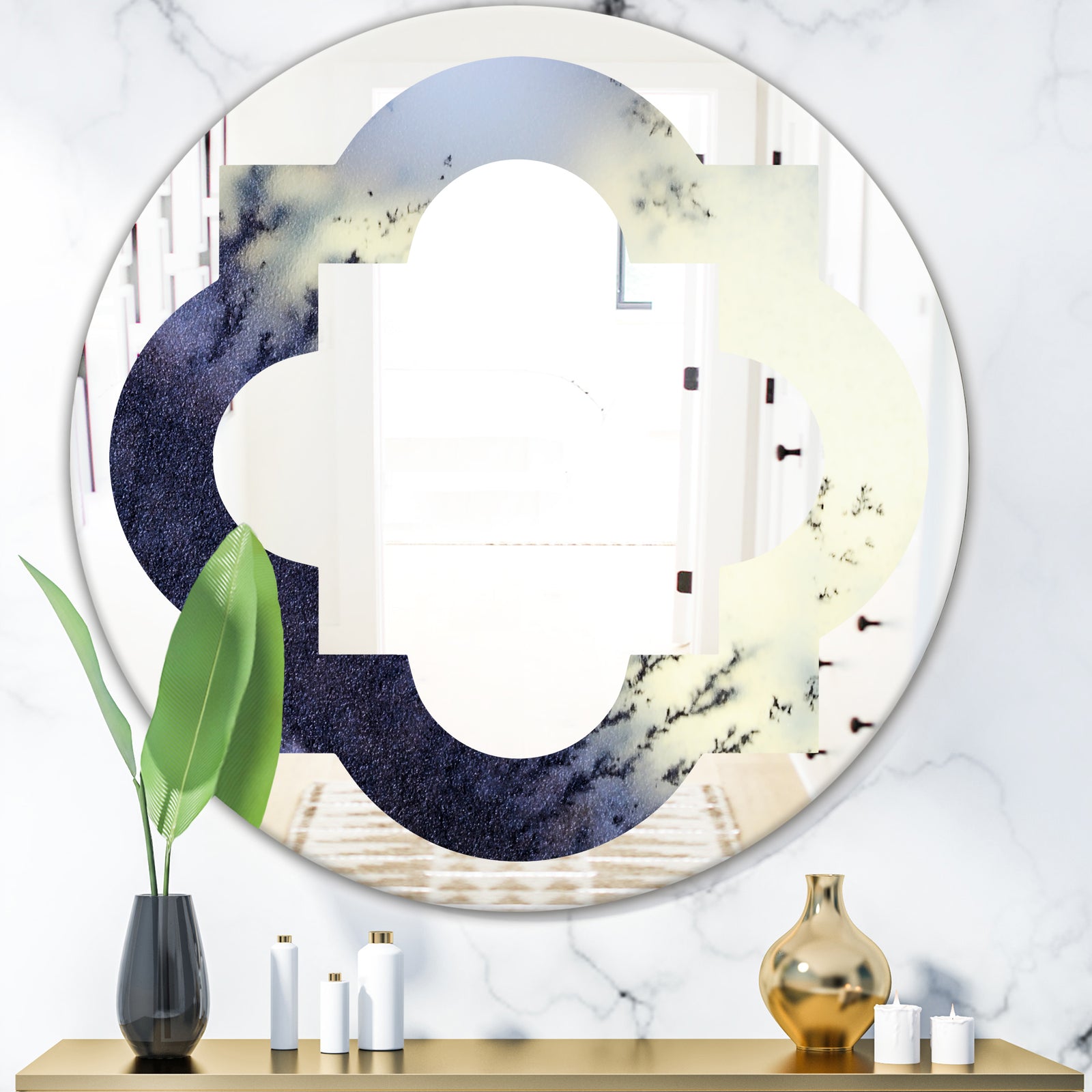 Moss Agate bush - Modern Round or Oval Wall Mirror - Quatrefoil