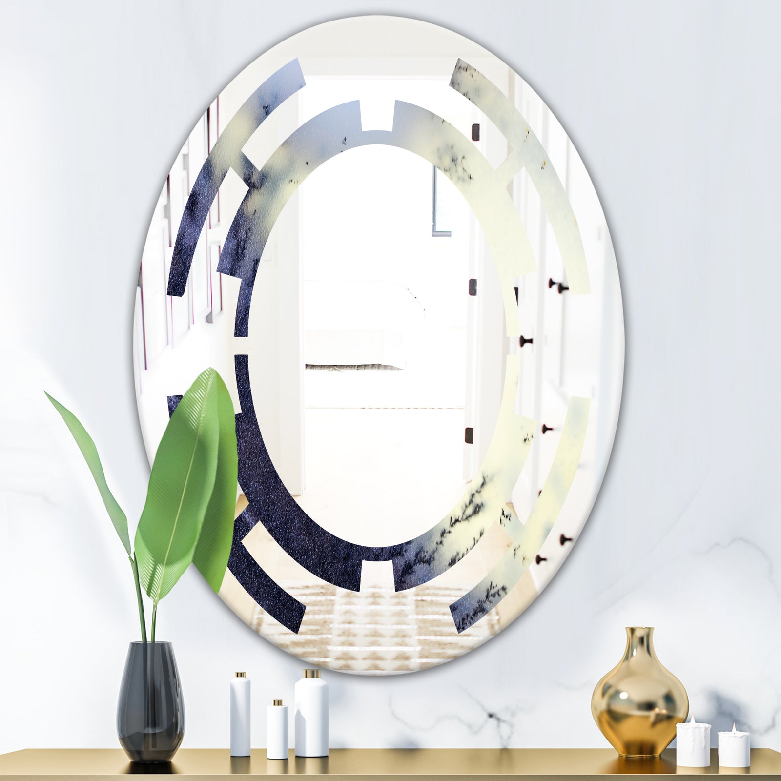 Moss Agate bush - Modern Round or Oval Wall Mirror - Space