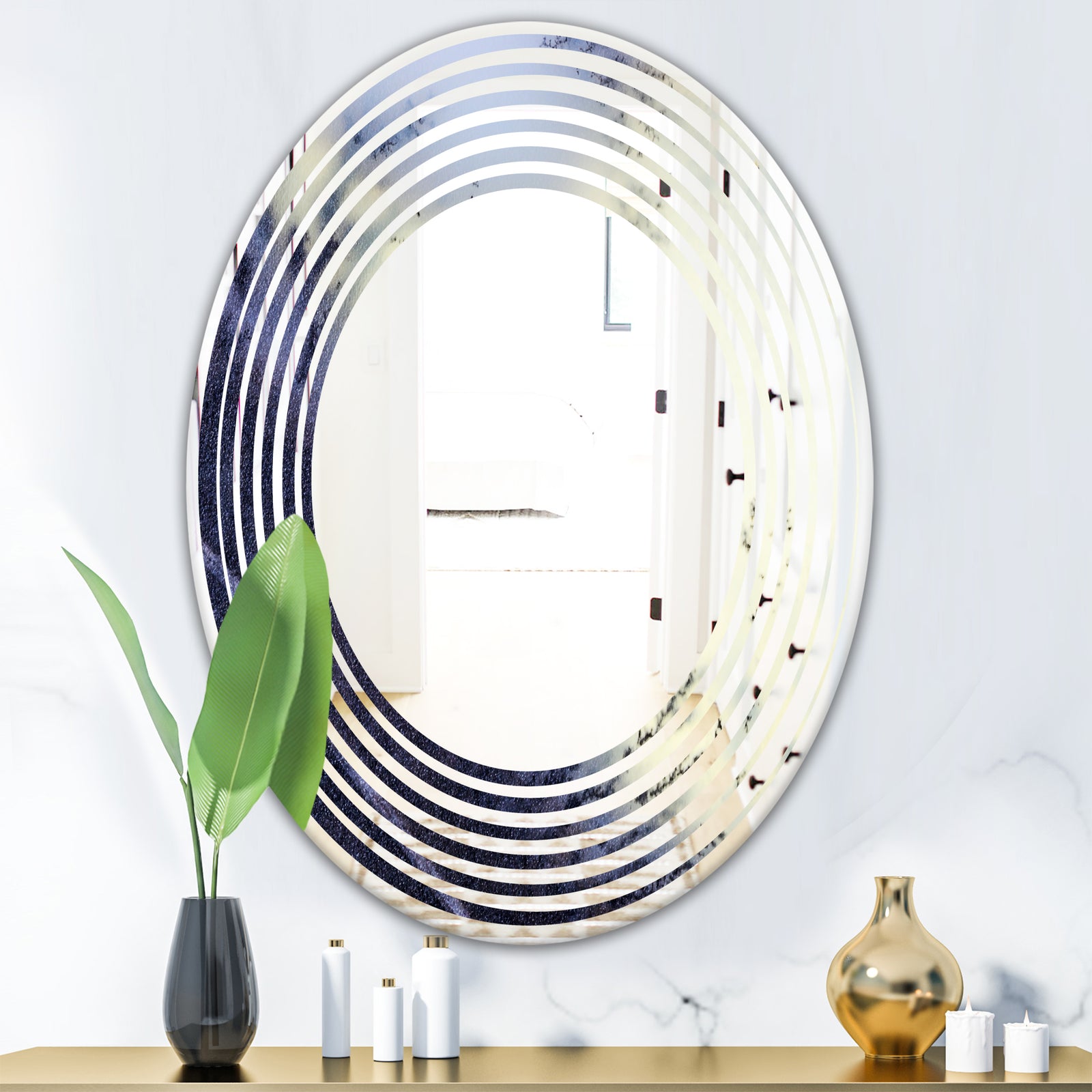 Moss Agate bush - Modern Round or Oval Wall Mirror - Wave