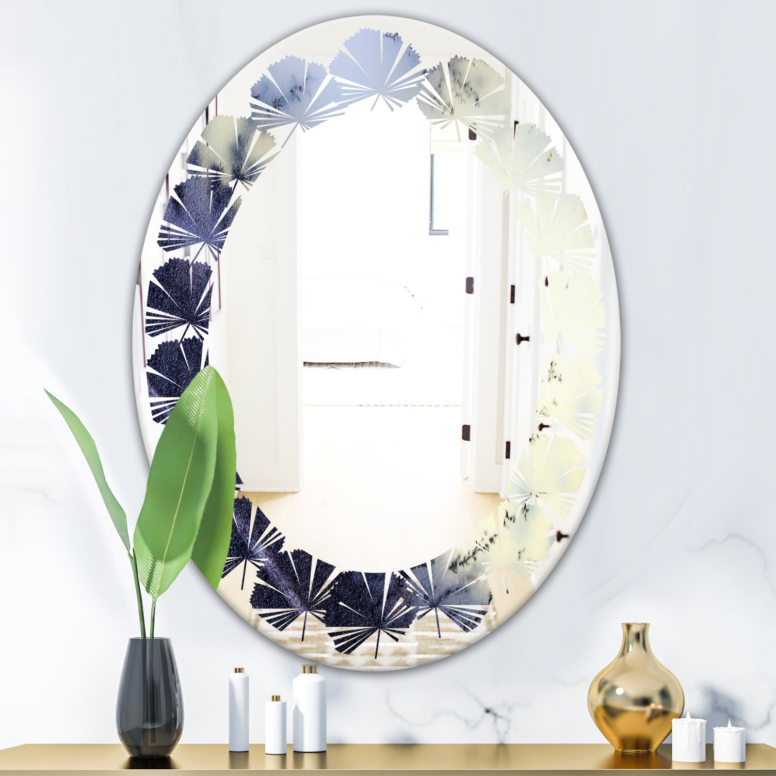 Moss Agate bush - Modern Round or Oval Wall Mirror - Leaves