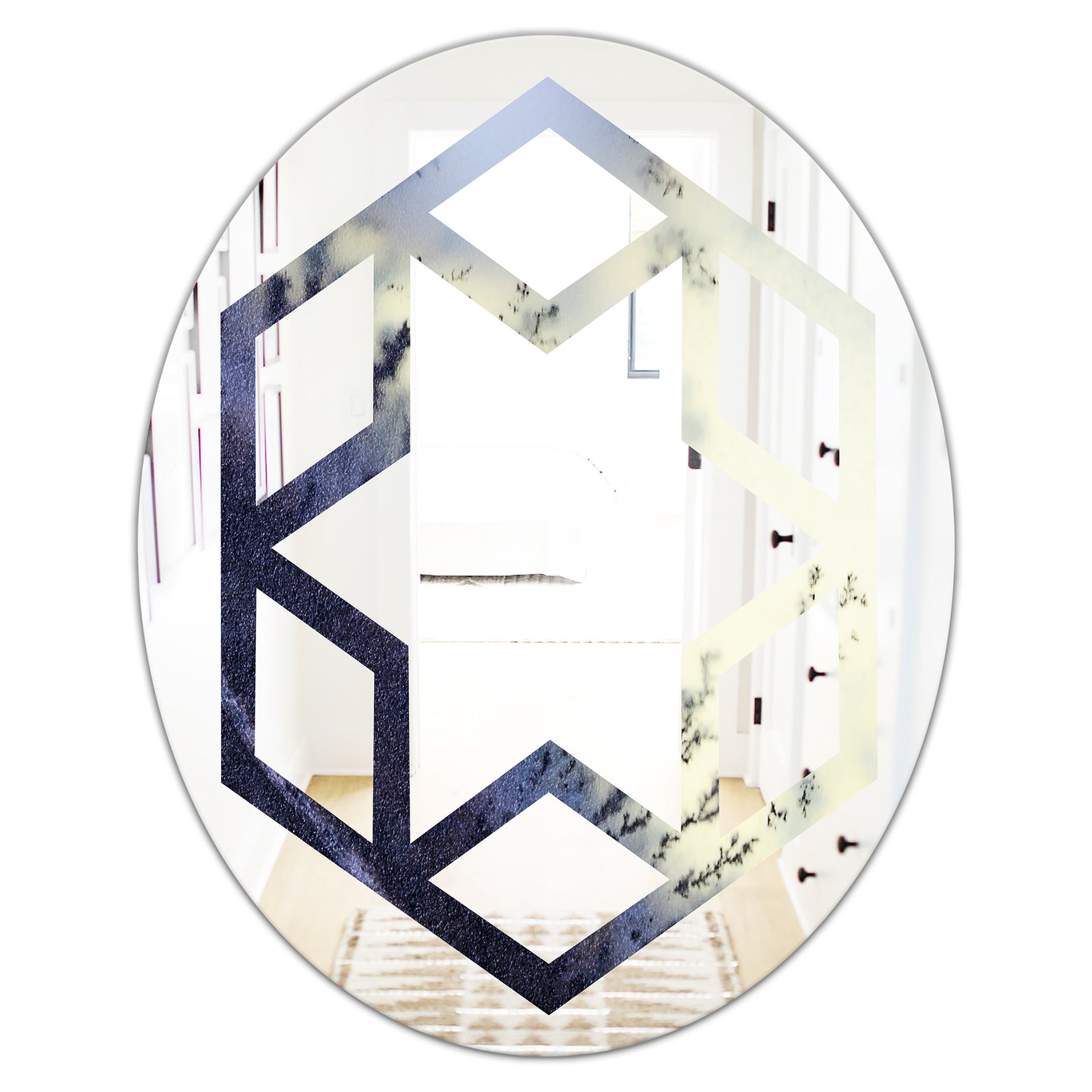 Moss Agate bush - Modern Round or Oval Wall Mirror - Hexagon Star